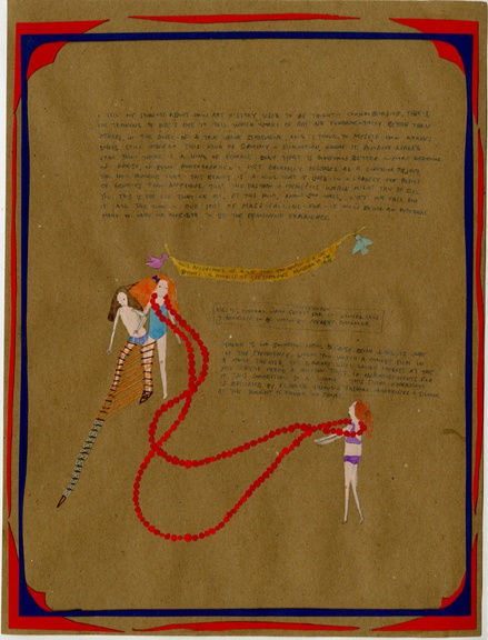 Fashion for Co-Joined Twins #3, 2011 Thread, watercolor, and pencil on paper