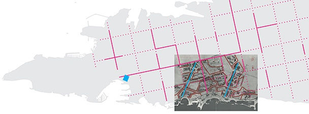 Split peninsula with Ancient Roman grid, the location of Diocletian's Palace and the plan for a new city from 1968