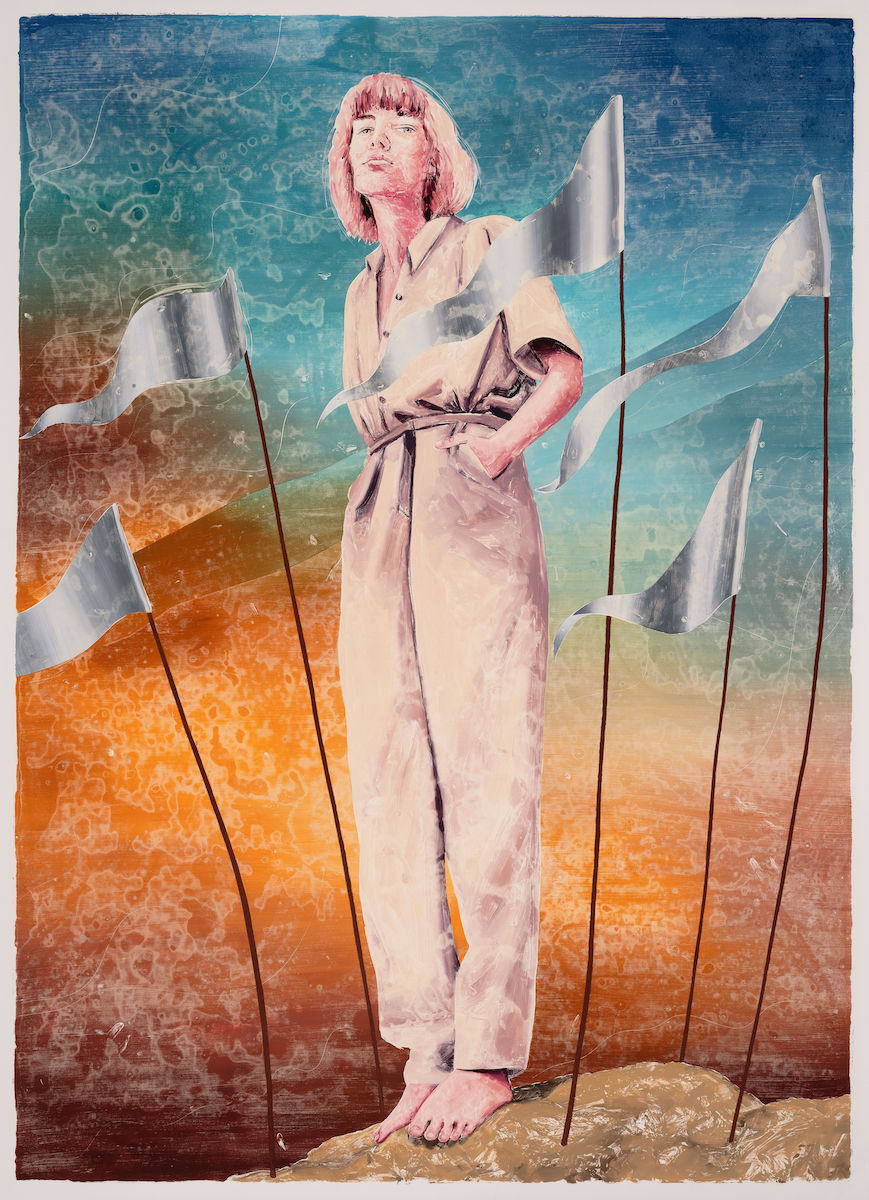 Monotype, oil color and wax pastel on paper