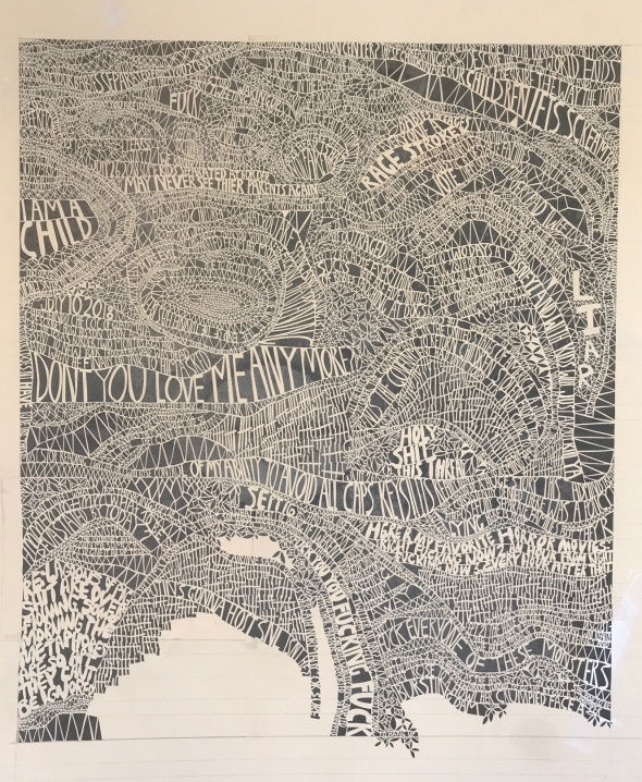 Describe the way the world ends, 2019 handcut paper, acrylic, and watercolor