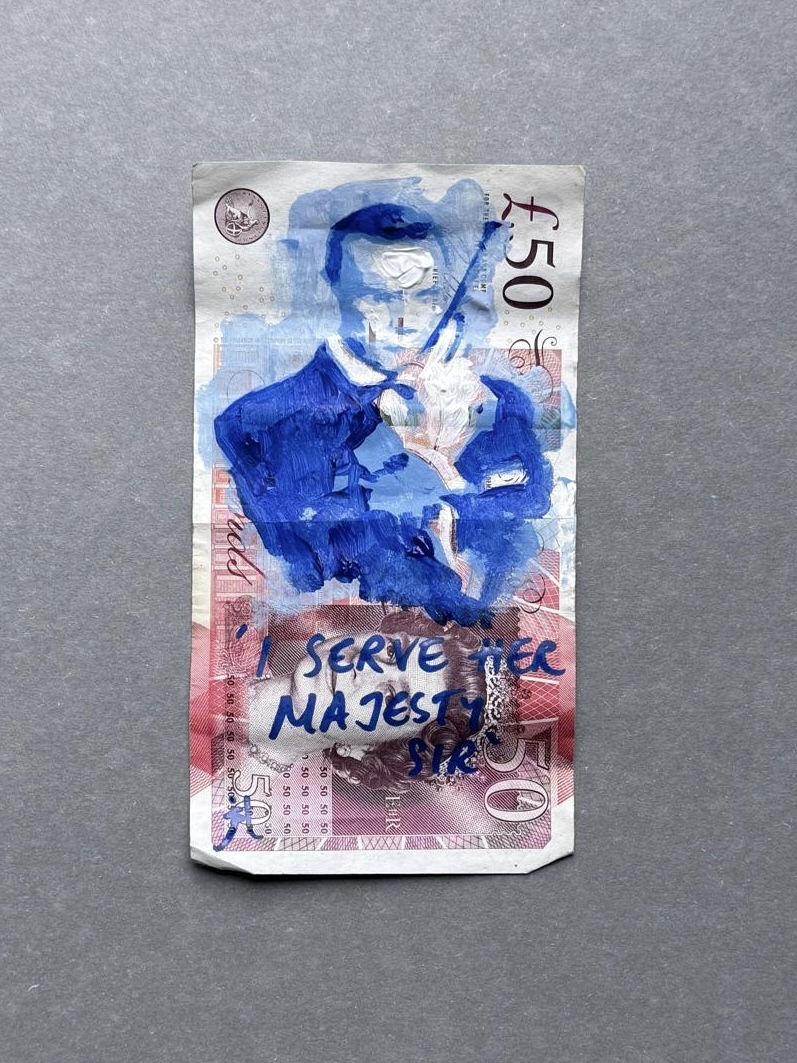Watercolour on £50 note Sean Connery