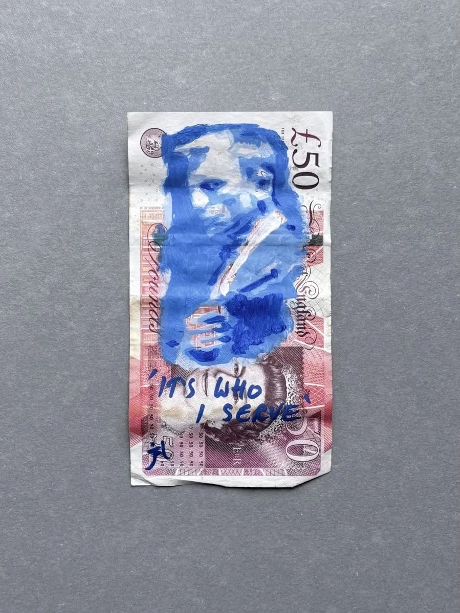 Watercolour on £50 note Daniel Craig SOLD