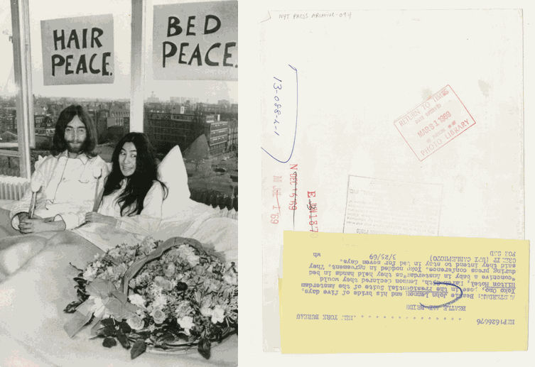 Photographer Unknown, John Lennon and his bride of five days, Yoko Ono, in Amsterdam, 1969