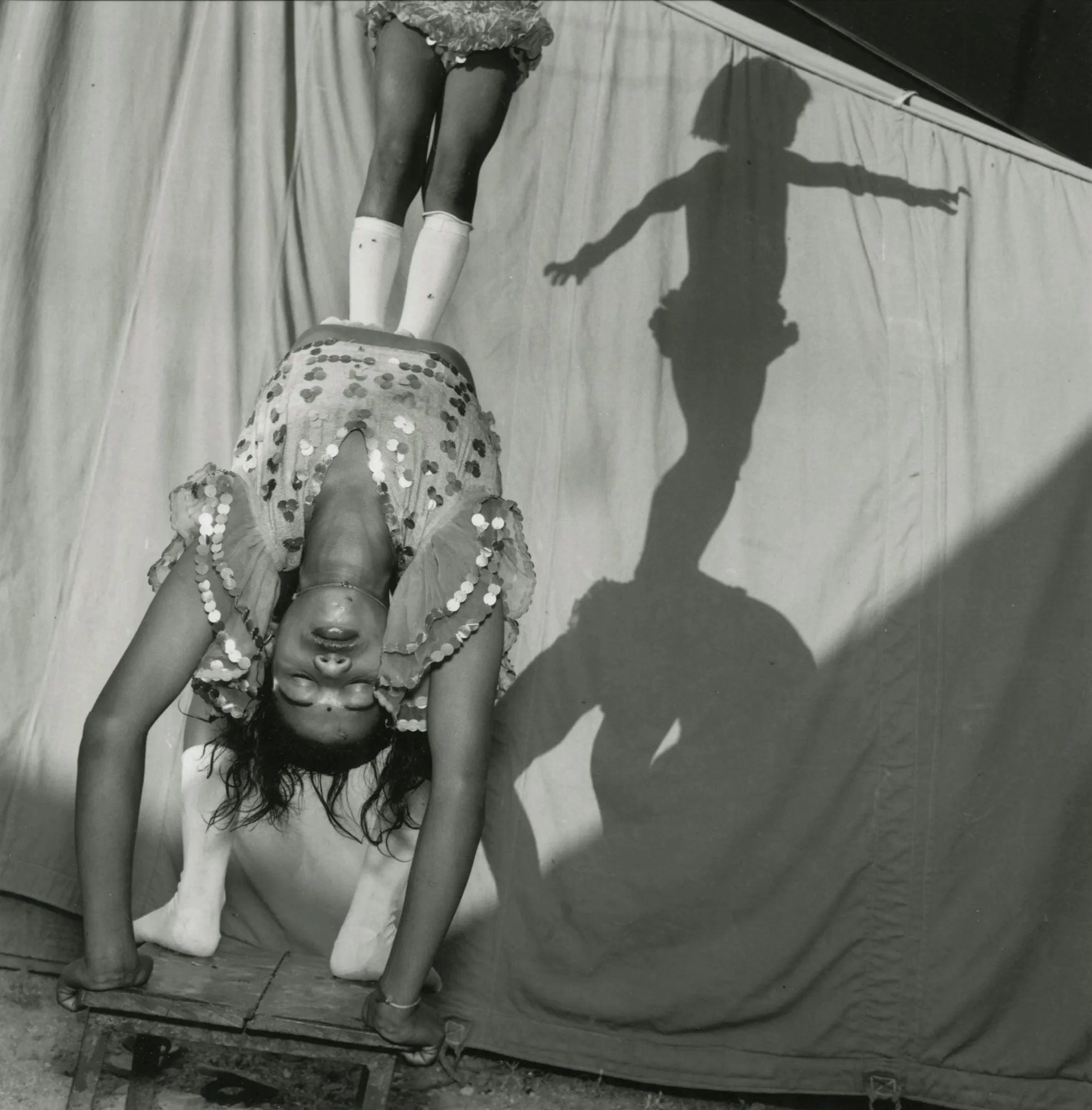 Acrobats Practicing, Great Bombay Circus, Limbdi, India, 1990 Gelatin silver print; printed later 10 x 8 inches