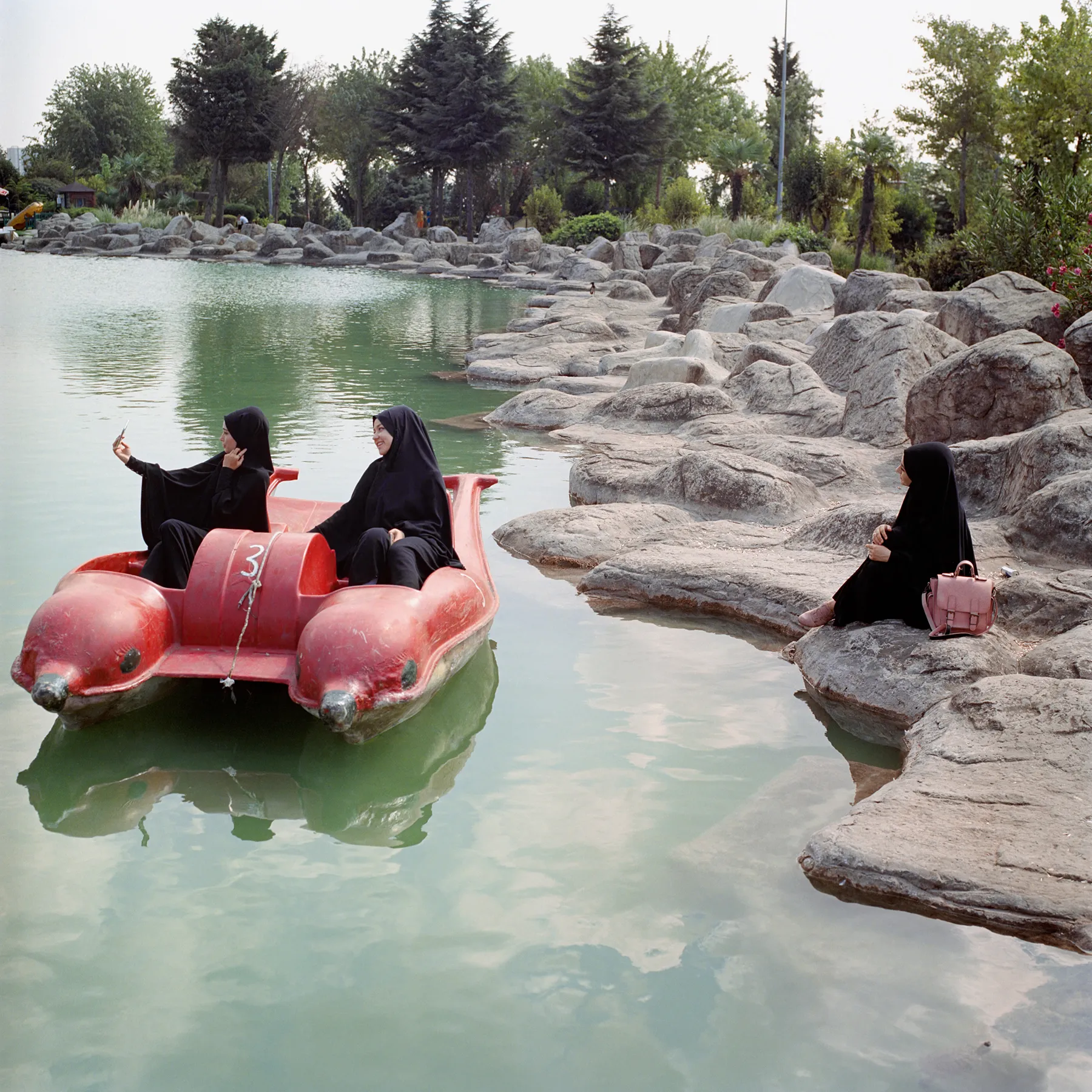 Students having fun at an artificial lake during a weekend event, Istanbul, 2018 Archival pigment print mounted on Alu Dibond 31 1/2 x 31 1/2 inches