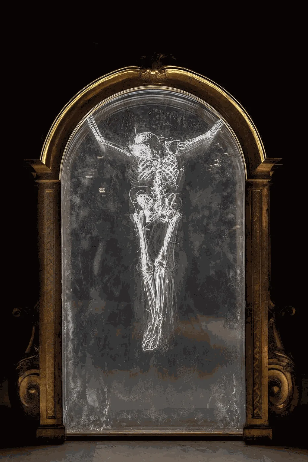 Gonzalo Borondo - Eter II (Cristo Gif), 2021, 216 x 124 x 35 cm, ten engraved layers of plexiglass