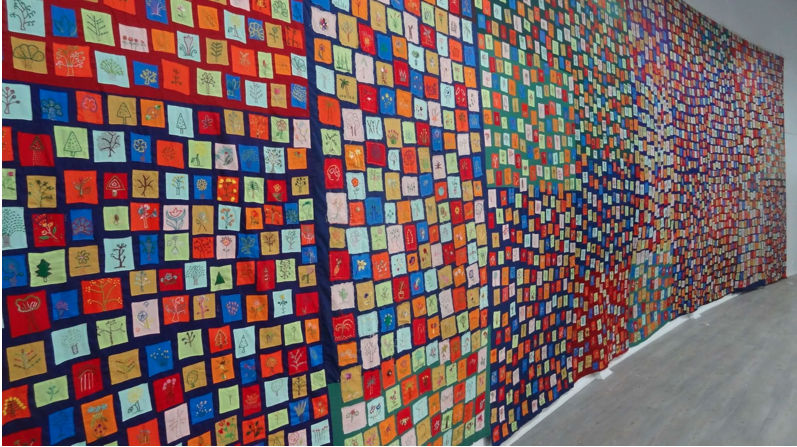 Forest, 2019, Stitch A Tree Project. Karachi Biennial. Embroidery on cloth, 1317 cm x 411 cm