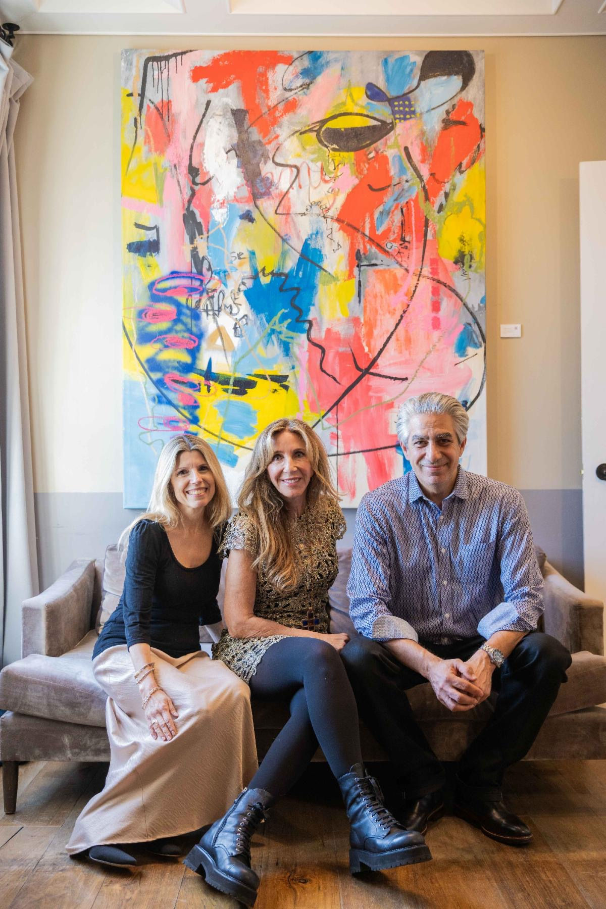 Steven and Ana Soulios with artist Donna Isham at Felix LA 2026