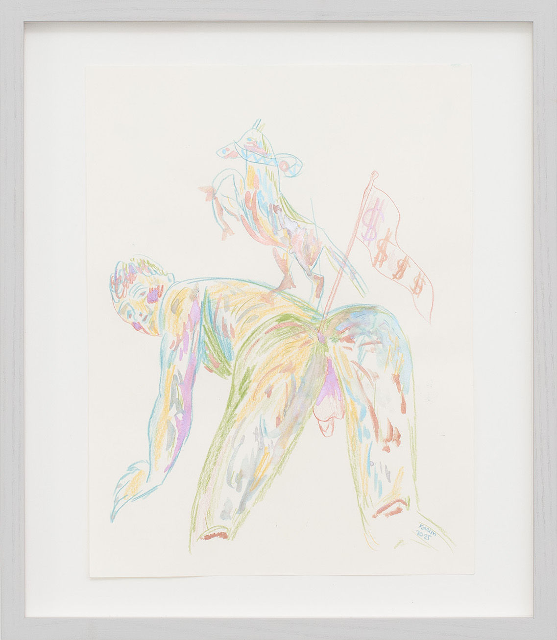 Karim Boumjimar 2025 Drawings From The Hotel Vi Mouths Vessels Portals Alice Folker Gallery, gouache and crayon on paper, handmade grey frame, museum glass