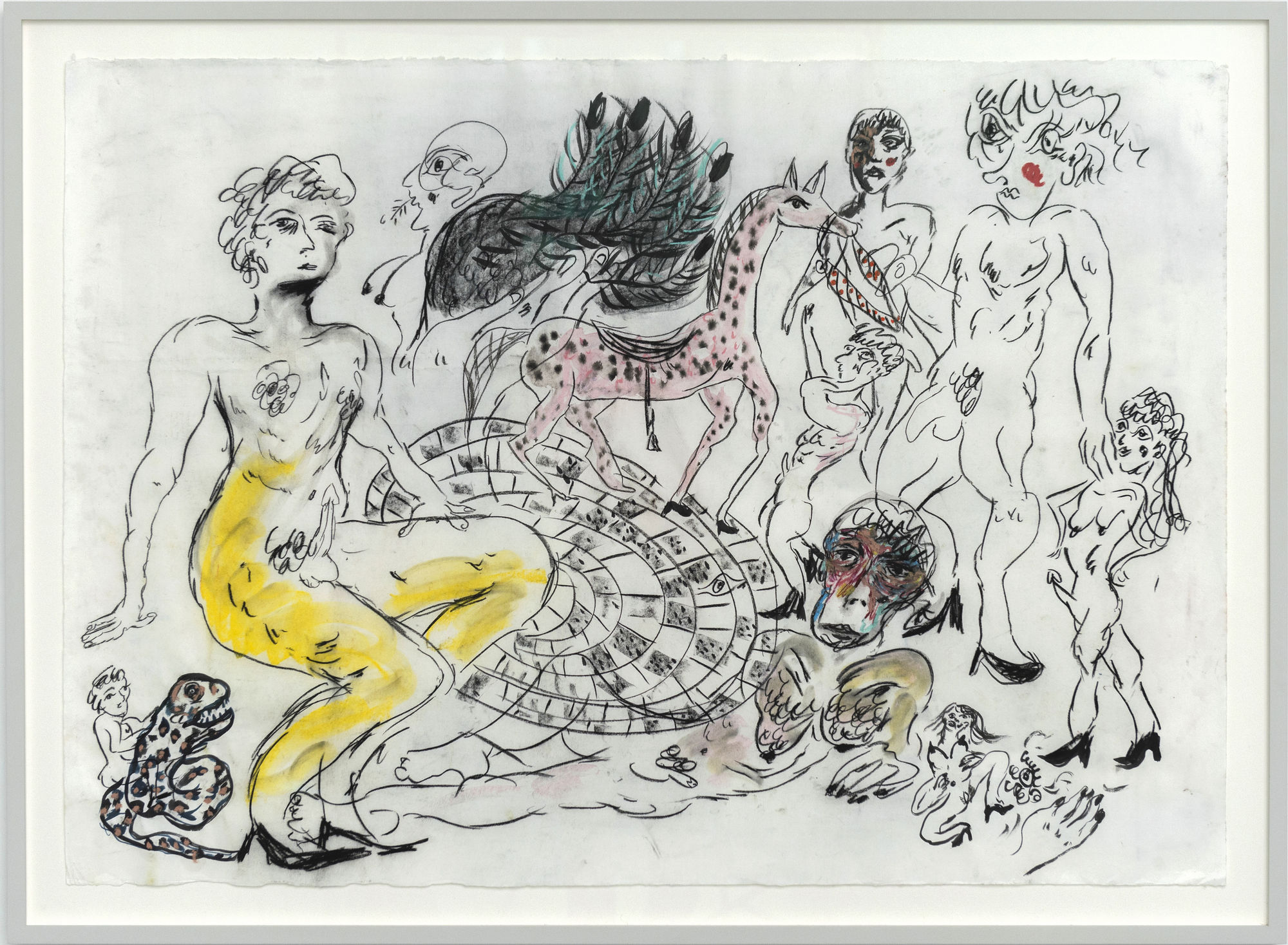 “Glory Hole” (2025), watercolour and oil stick on paper by Karim Boumjimar, from Mouths, Vessels, Portals at Alice Folker Gallery.