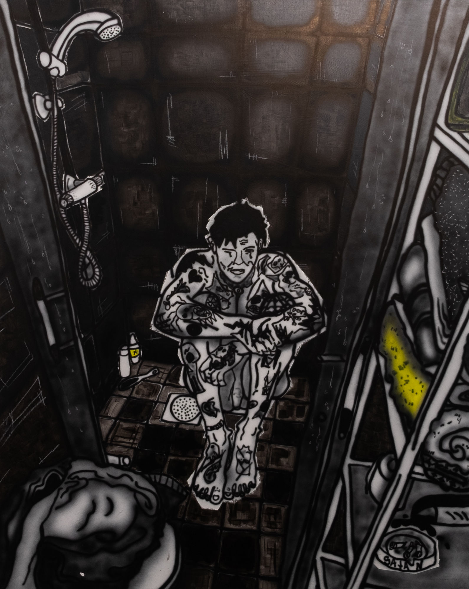 "I thought you were my Friends", 2025 150x120cm, Airbrush and oilpastel on canvas