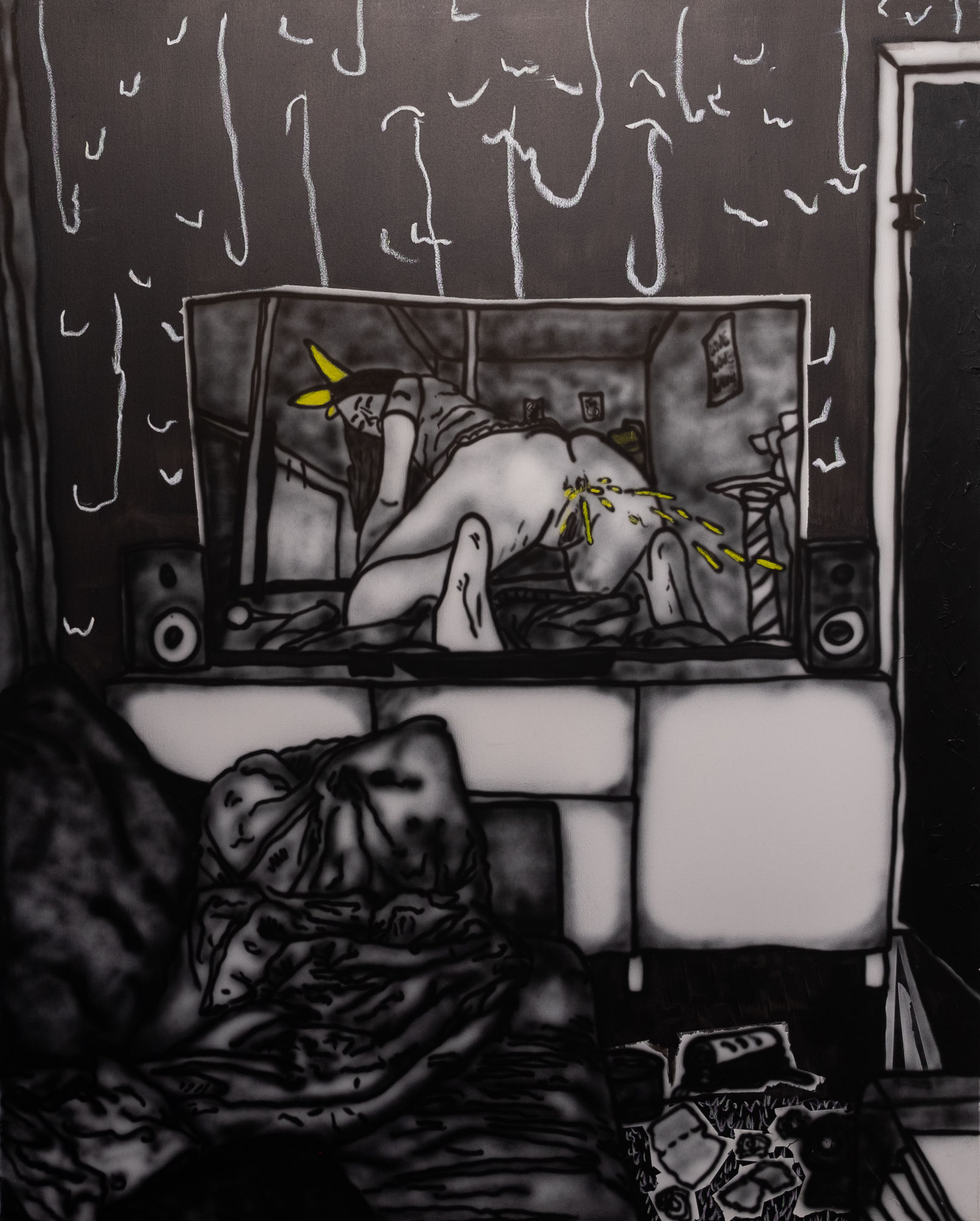 "Maybe i only need this",2025 150x120cm, Airbrush and oilpastel on canvas