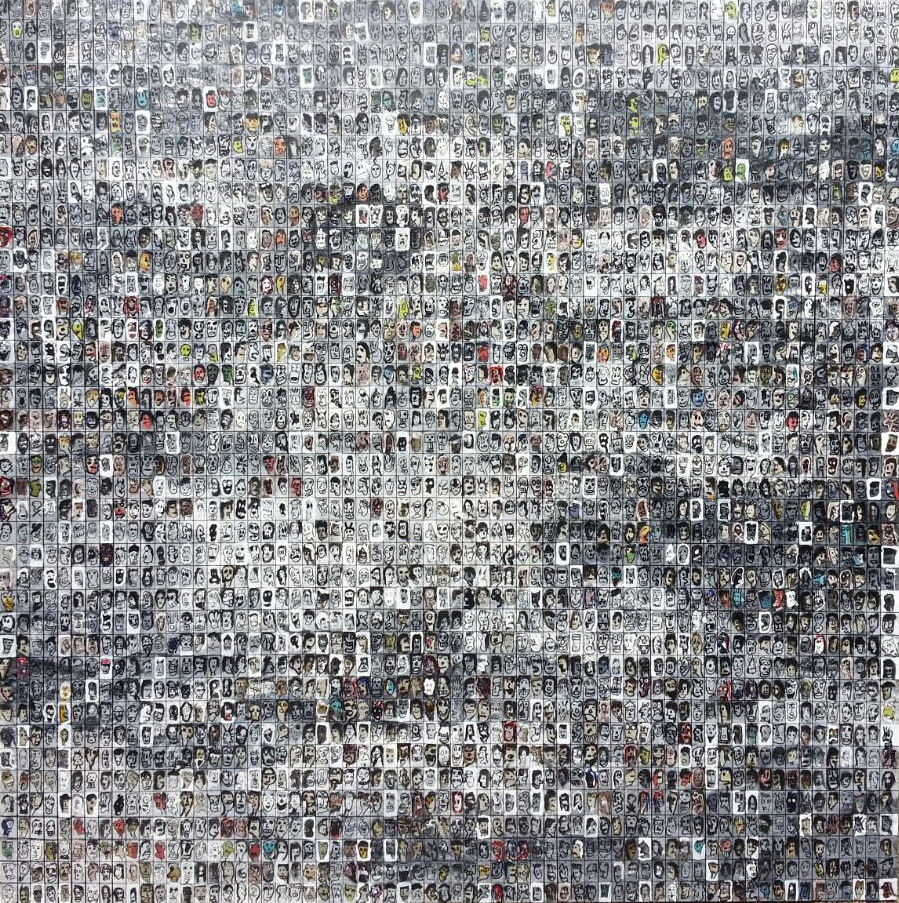 1000 Faces 200 x 200 cm Mixed Media on Canvas