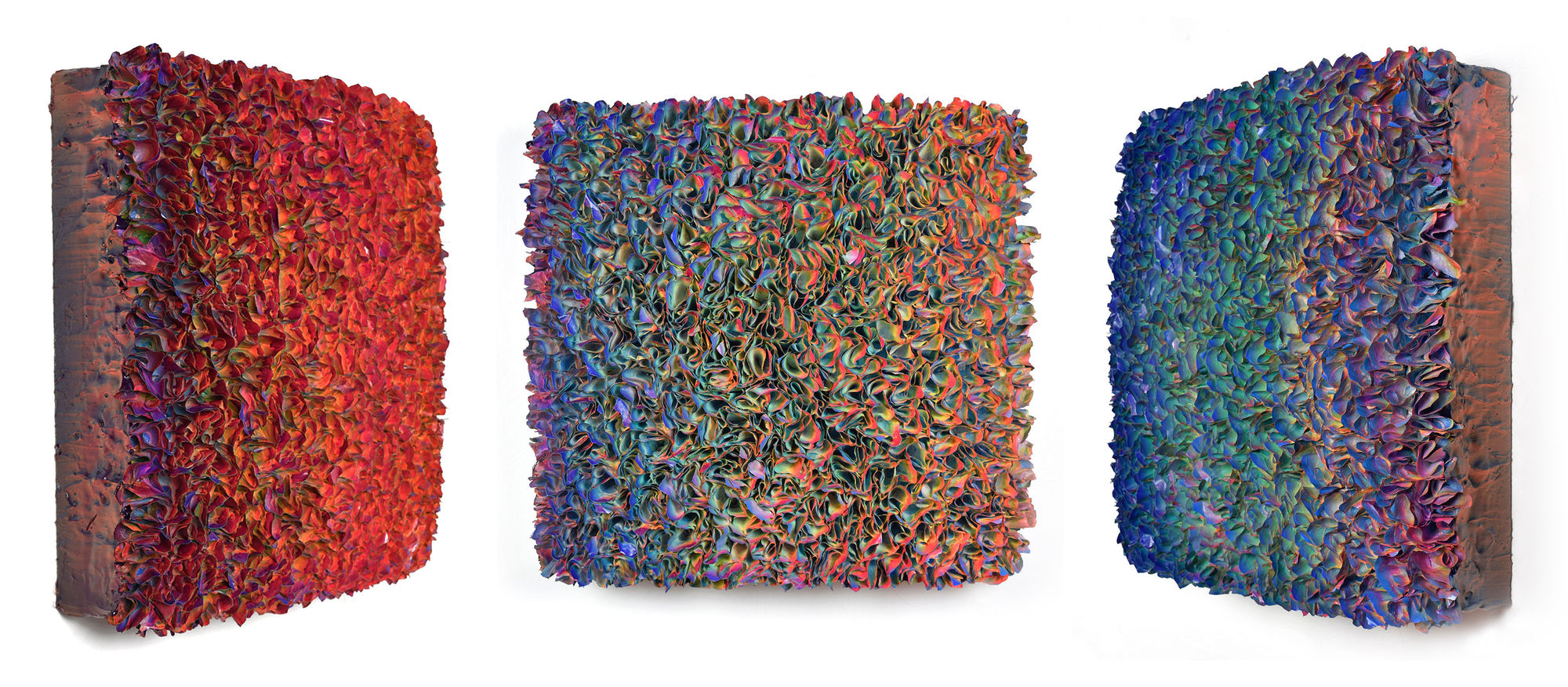 Zhuang Hong Yi Flower Field, Orange Blue Green 60 x 60 cm Rice paper and acrylic on canvas