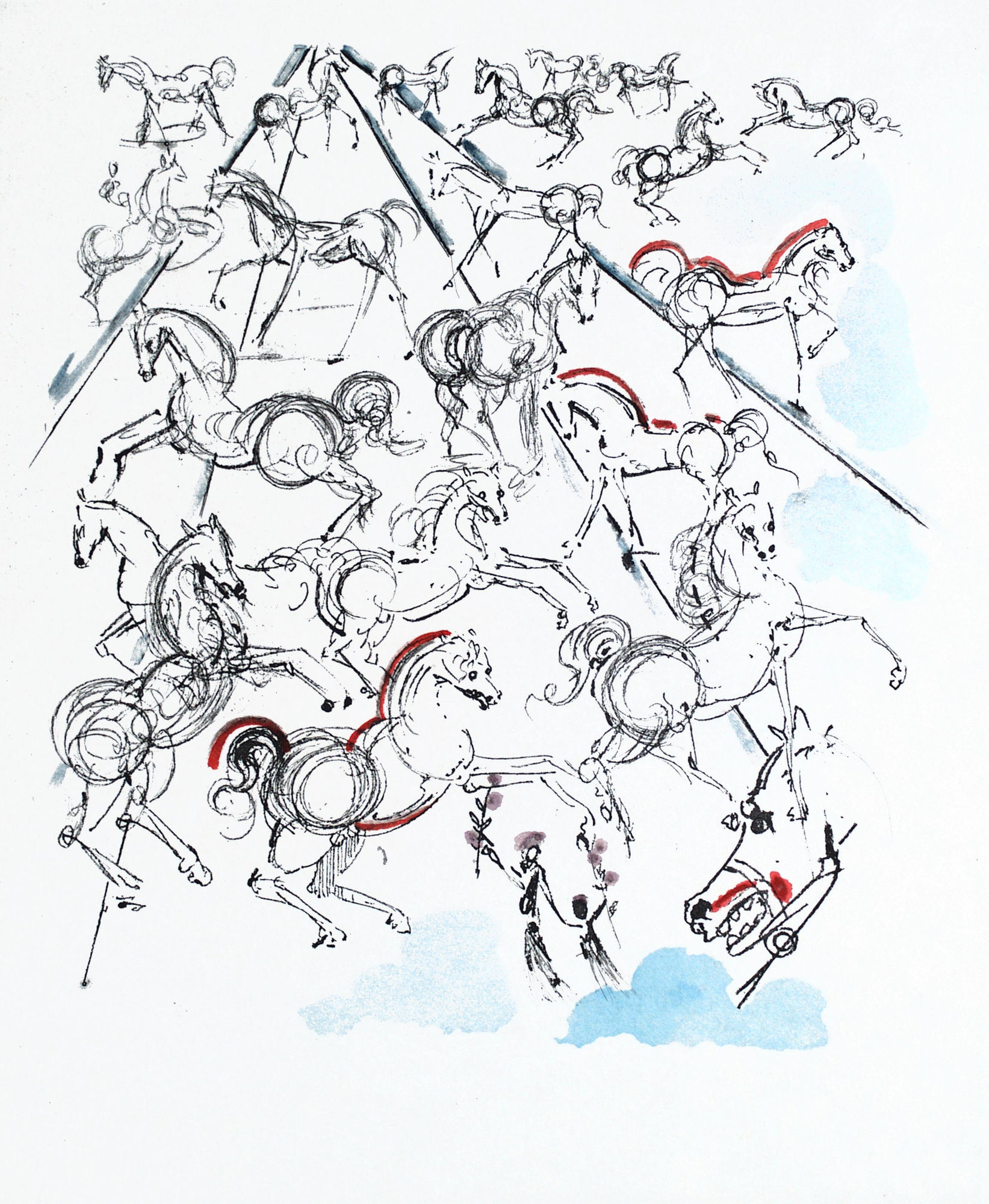 Blue Horses, 1966 Drypoint etching, hand-coloured on Japanese paper 66 x 51 cm