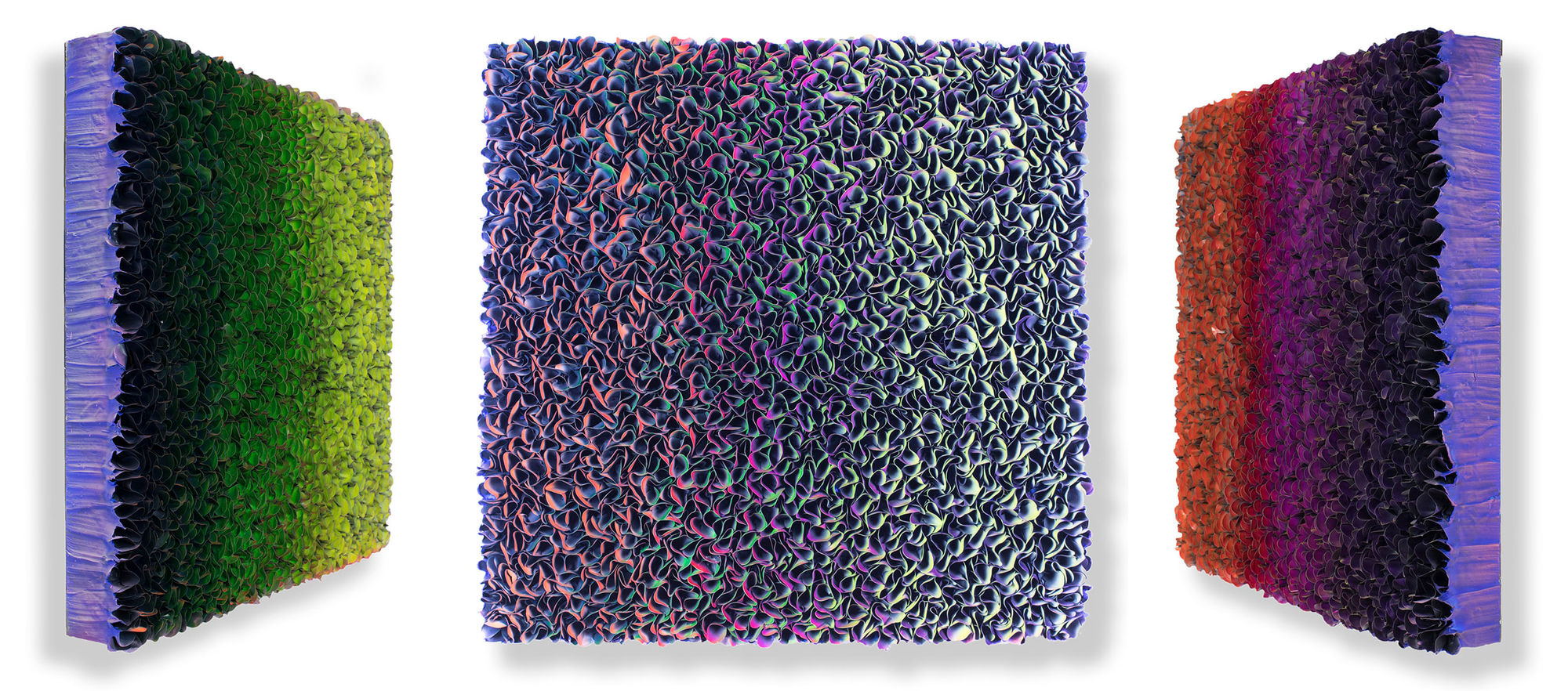 Flower Field, Green Purple Rice paper and acrylic on canvas 90 x 90 cm