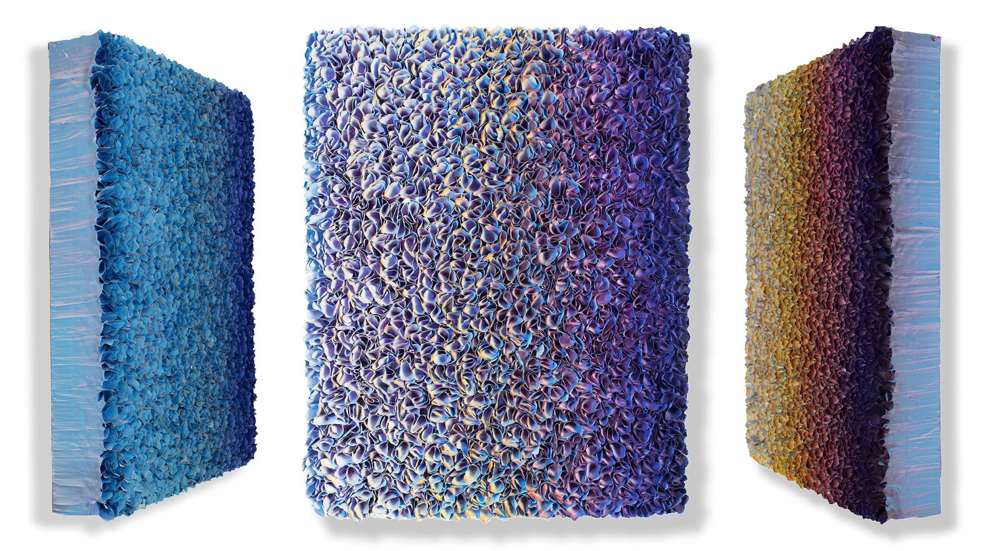 Flower Field, Blue Purple Rice paper and acrylic on canvas 90 x 70 cm