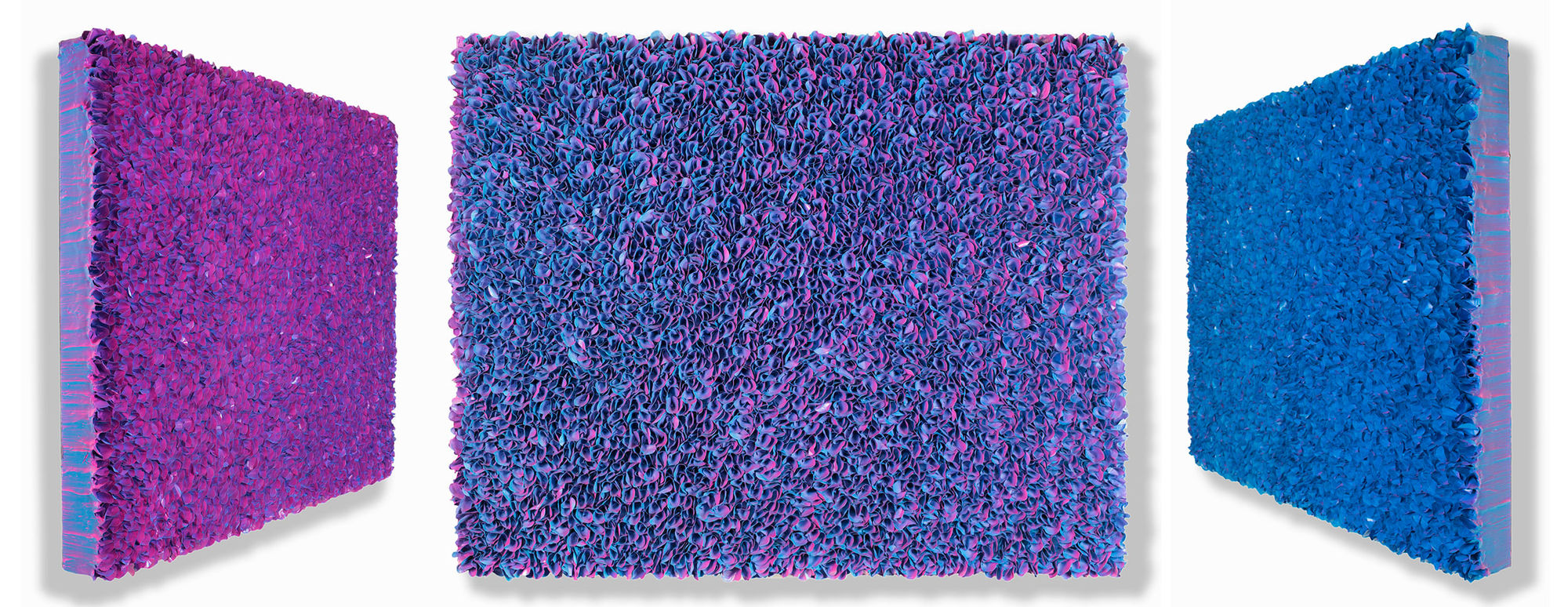 Flower Field, Purple Blue Rice paper and acrylic on canvas 120 x 150 cm