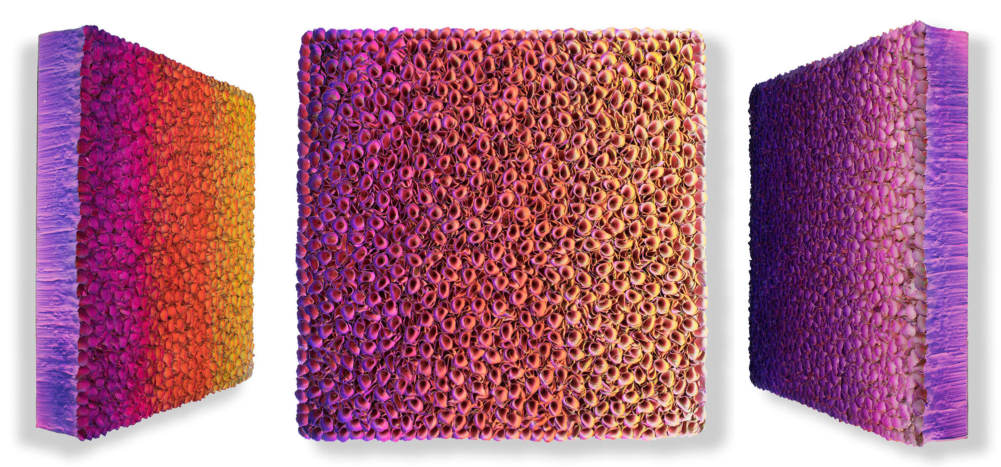 Flower Field, Purple Yellow Rice paper and acrylic on canvas 90 x 90 cm