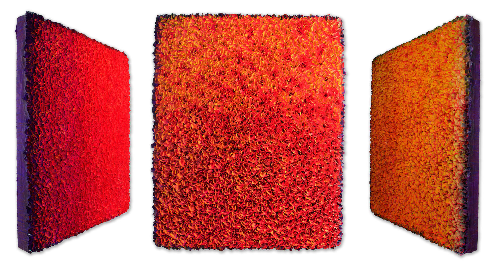 Flower Field, Red Yellow Rice paper and acrylic on canvas 150 x 120 cm