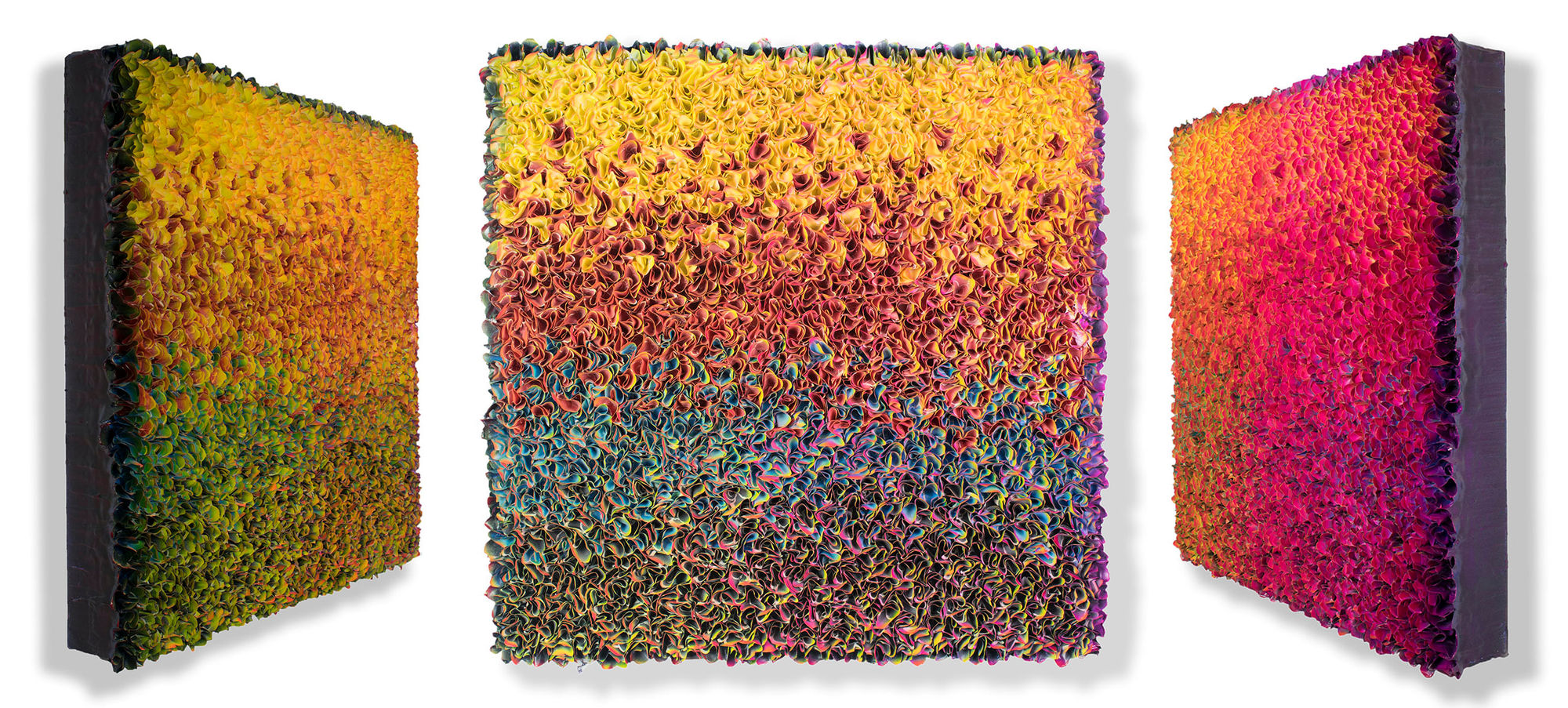 Flower Field, Yellow Red Rice paper and acrylic on canvas 90 x 90 cm