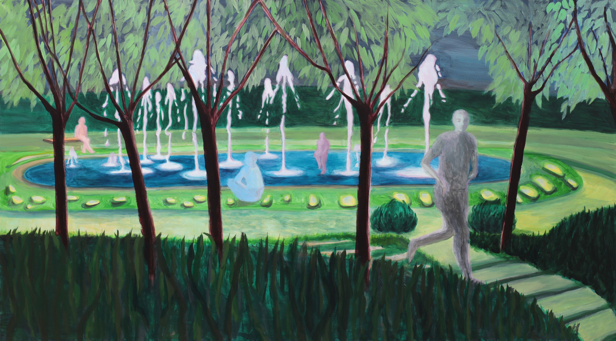 张银亮，喷泉，布面丙烯，100 × 180 cm，2022-2023 Anna NganLeong Cheung, Fountain, Acrylic on linen, 100 × 180 cm, 2022-2023