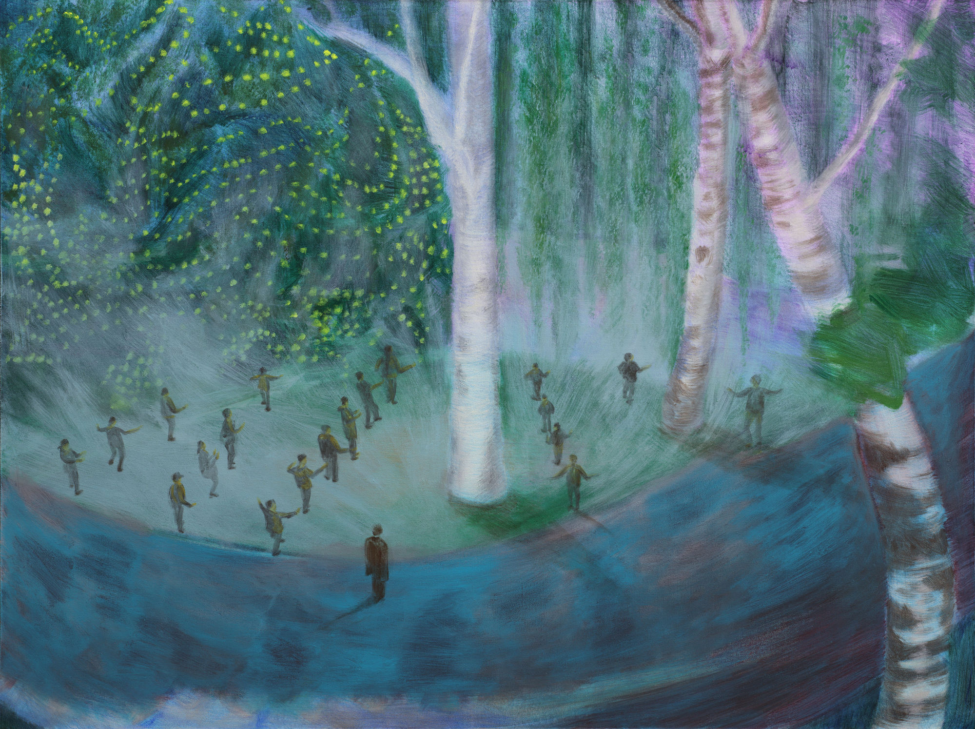 张银亮，杨树林，布面丙烯，120 × 160 cm，2025 Anna NganLeong Cheung, The Poplars, Acrylic on linen, 120 × 160 cm, 2025