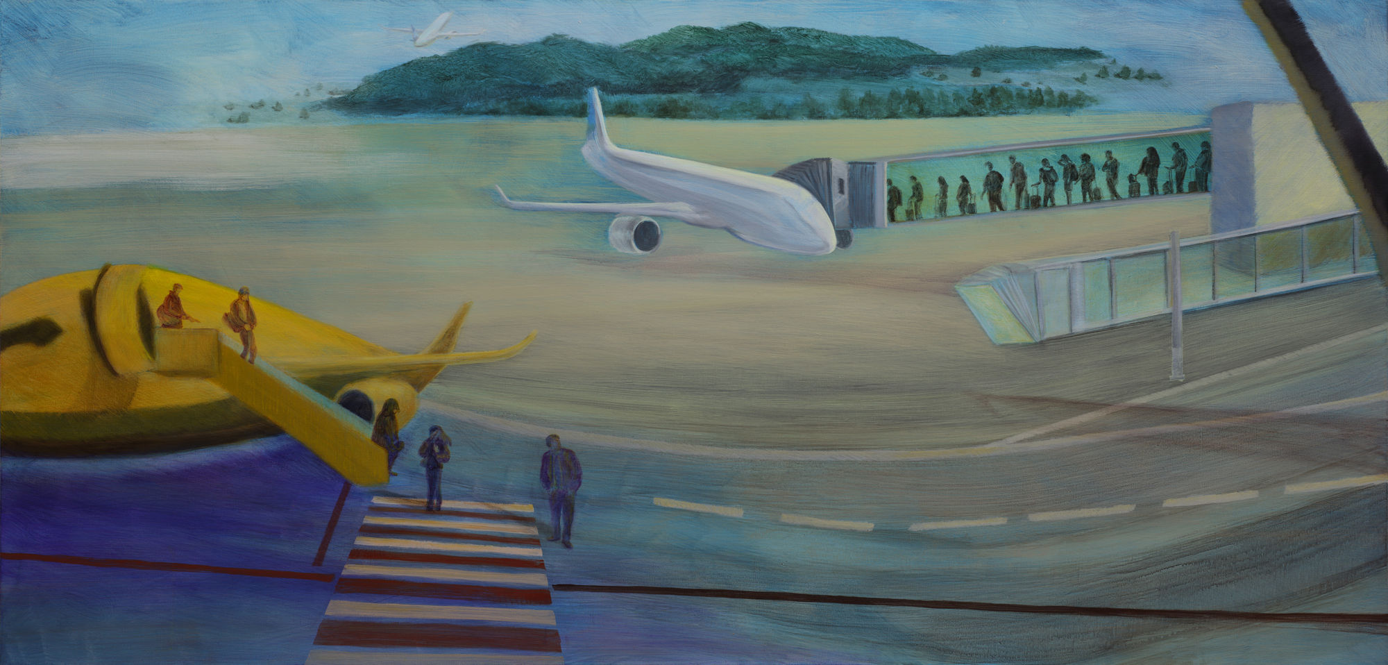 张银亮，停机坪，布面丙烯，120 × 250 cm，2024 Anna NganLeong Cheung, Apron, Acrylic on linen, 120 × 250 cm, 2024