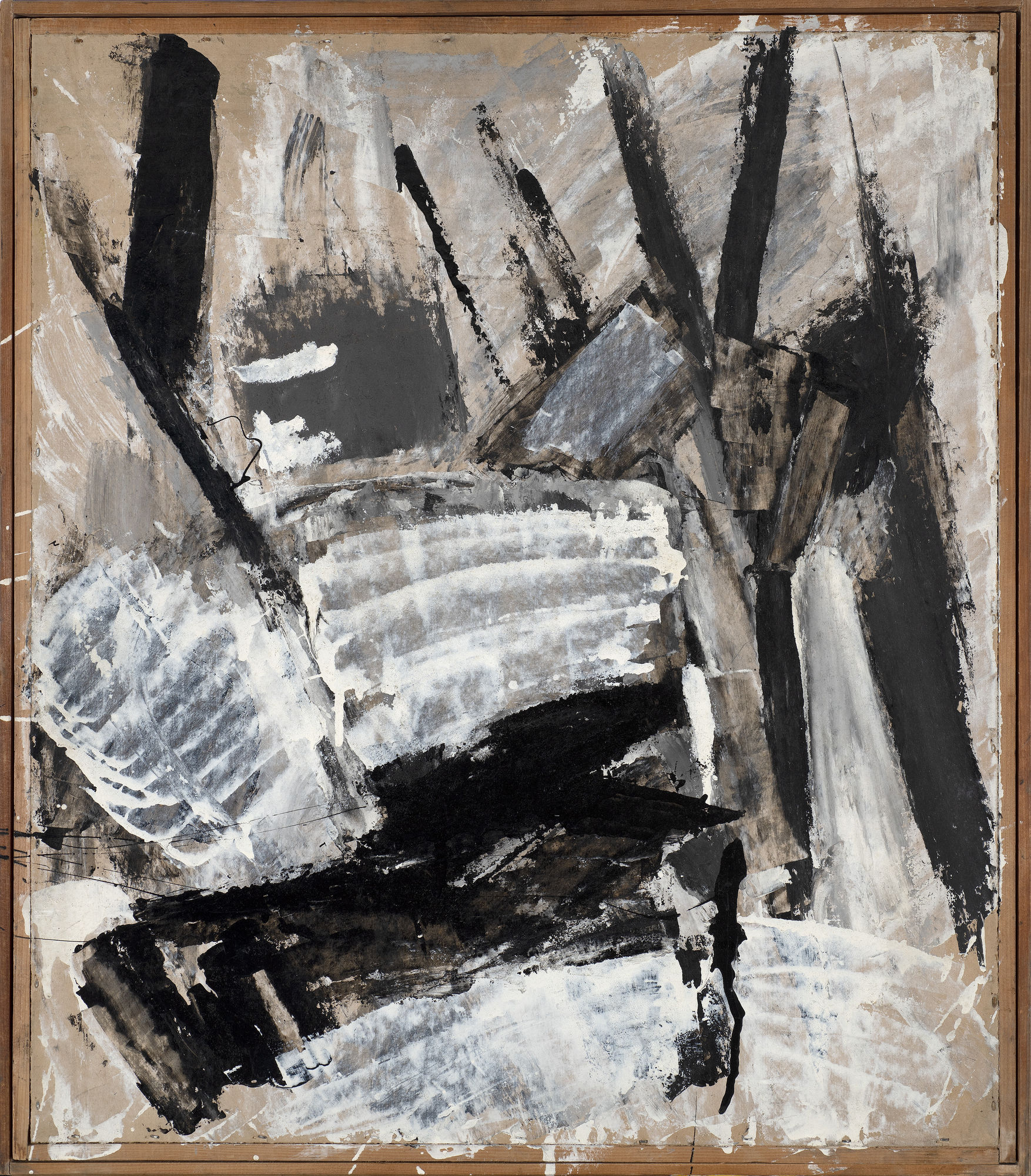 Painting on Cardboard, oil on found kodak box, c. 1961-62, 68.4 x 59.4cm. The Gustav Metzger Foundation