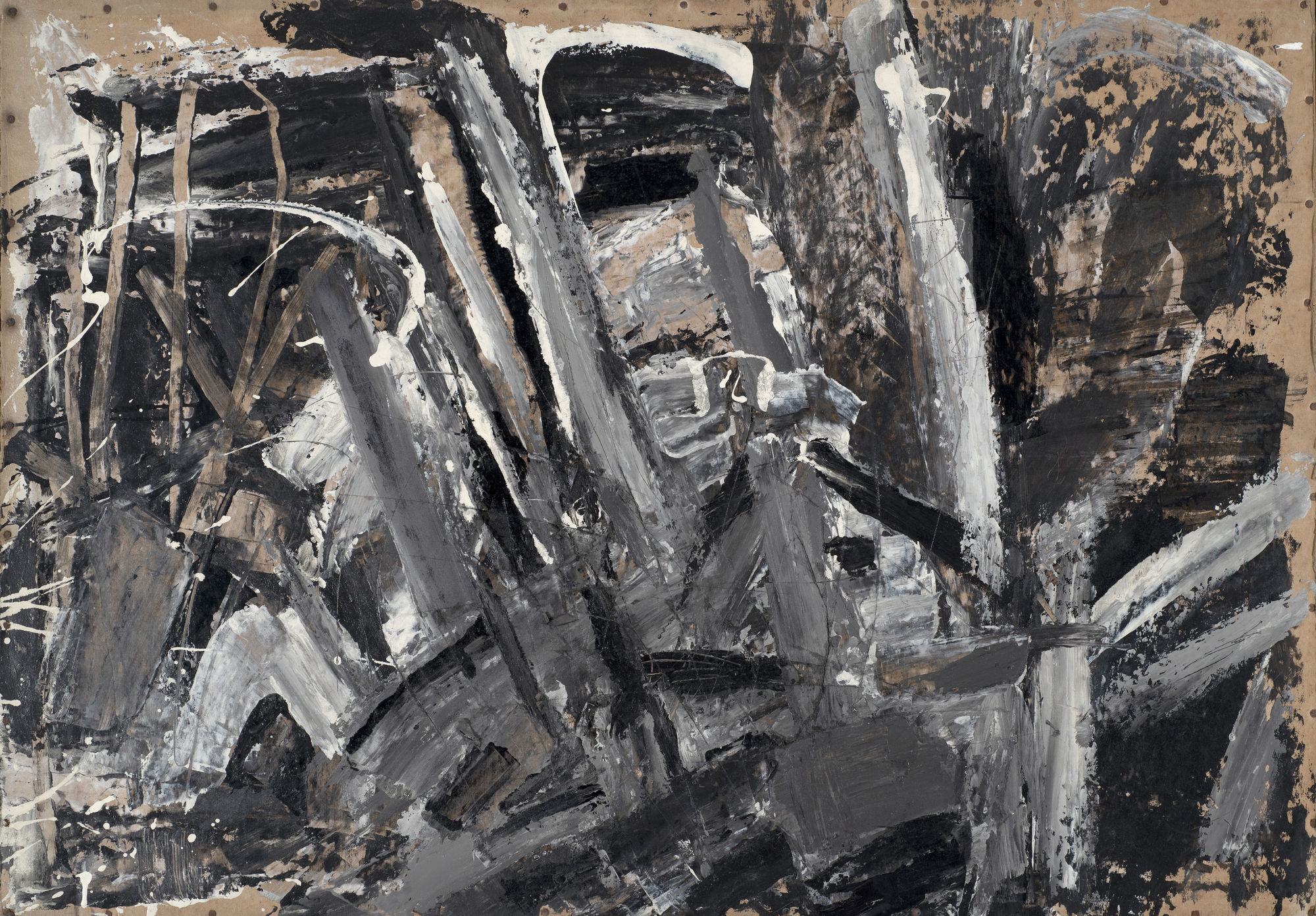 Painting on Cardboard, oil on found Kodak box, c.1961-62, 70 x 100cm. The Gustav Metzger Foundation