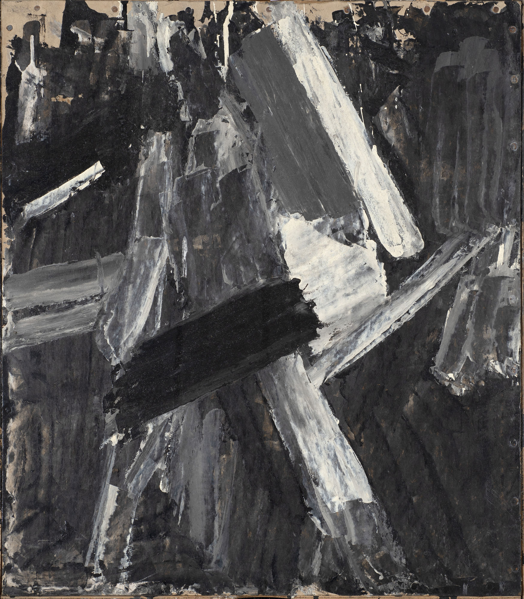 Painting on Cardboard, c. 1961-62, oil on board, 68 x 59cm. The Gustav Metzger Foundation