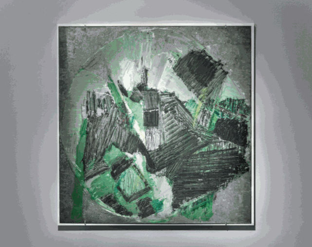 Painting on Galvanised Steel, 1958, oil on steel, 105.2 x 104.2cm. The Gustav Metzger Foundation