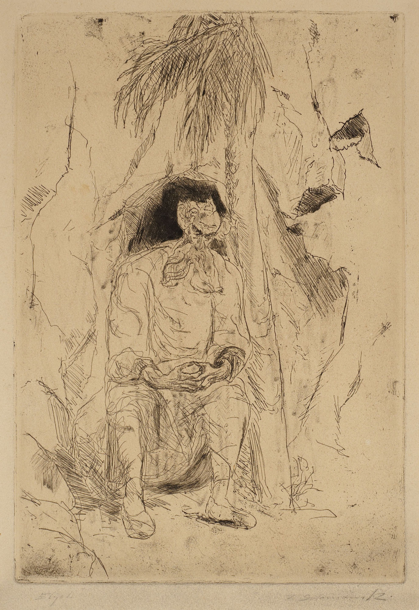 Frederick Solomonski (1899-1980) Elijah 1940 Etching on paper 38.5 x 26.5 cm Ben Uri Collection &copy; Frederick Solomonski