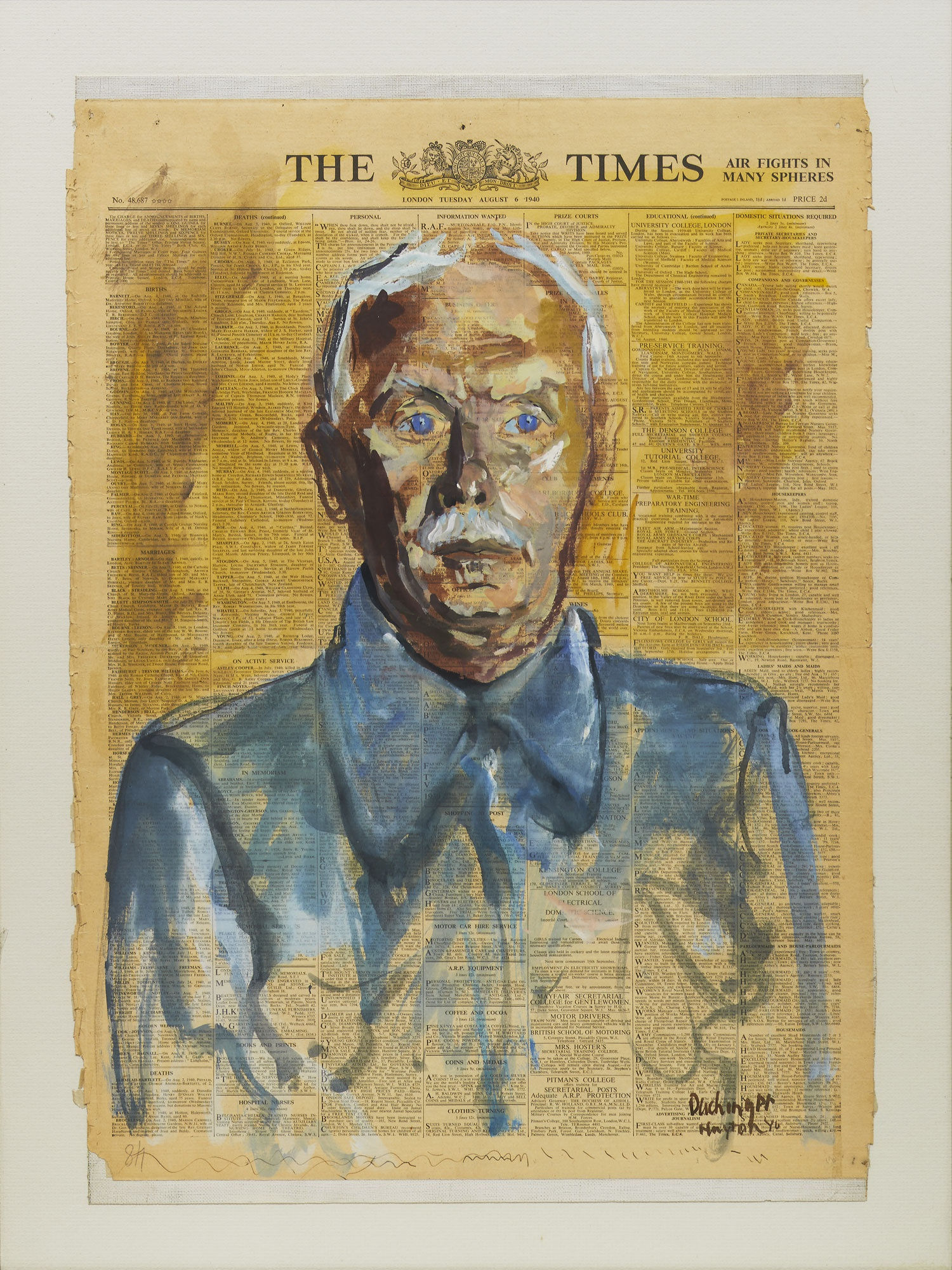 Hugo Dachinger (1908-1995) Portrait of a Man: Wilhelm Hollitscher (Huyton Internment Camp, Liverpool) 1940 Watercolour and gouache on newsprint 61.5 x 46 cm Ben Uri Collection &copy; Hugo Dachinger estate