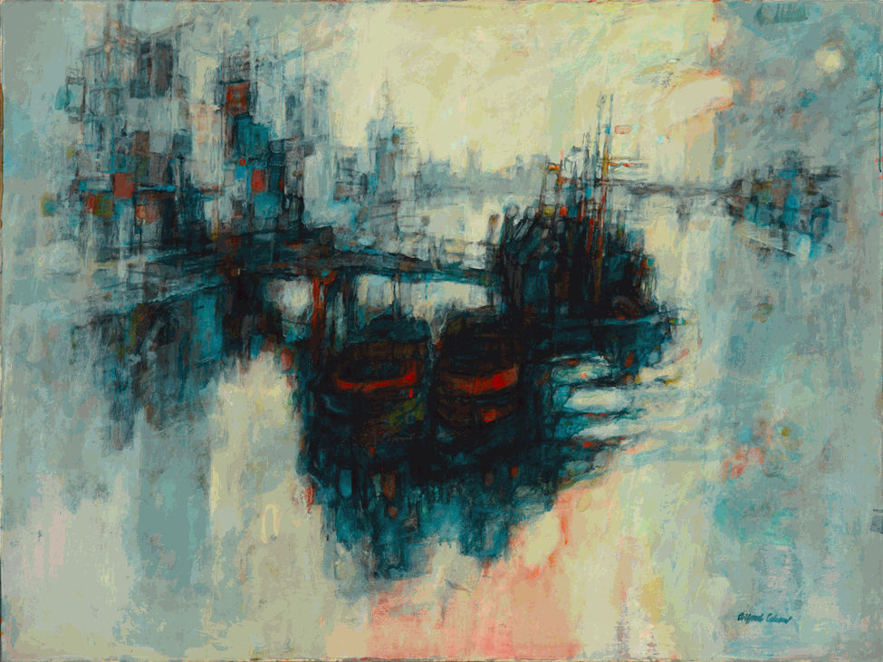 Alfred Cohen (1920-2001) Lambeth Pier 1960 Oil on canvas 76.2 x 101.6 cm Alfred Cohen Art Foundation © Estate of Alfred Cohen 2020