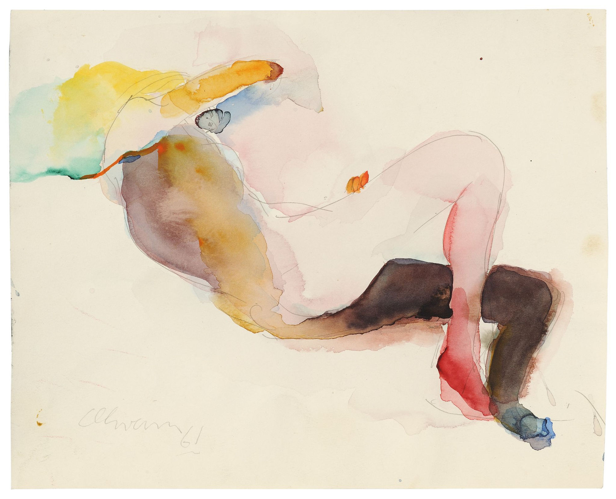 Nathan Oliveira Figure #2, 1961 Watercolor on paper 9 5/8 x 7 3/4 inches 24.4 x 19.7 cm
