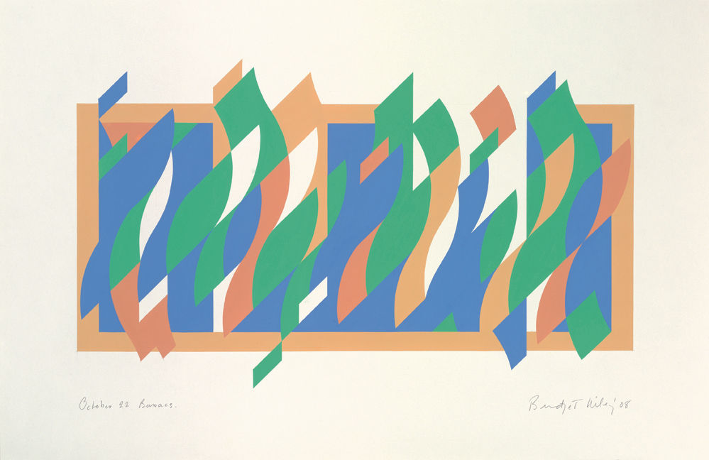Bridget Riley, b. 1931 October 22nd Bassacs, 2008 Gouache on paper 24 1/8 x 37 1/8 inches 61.3 x 94.3 cm