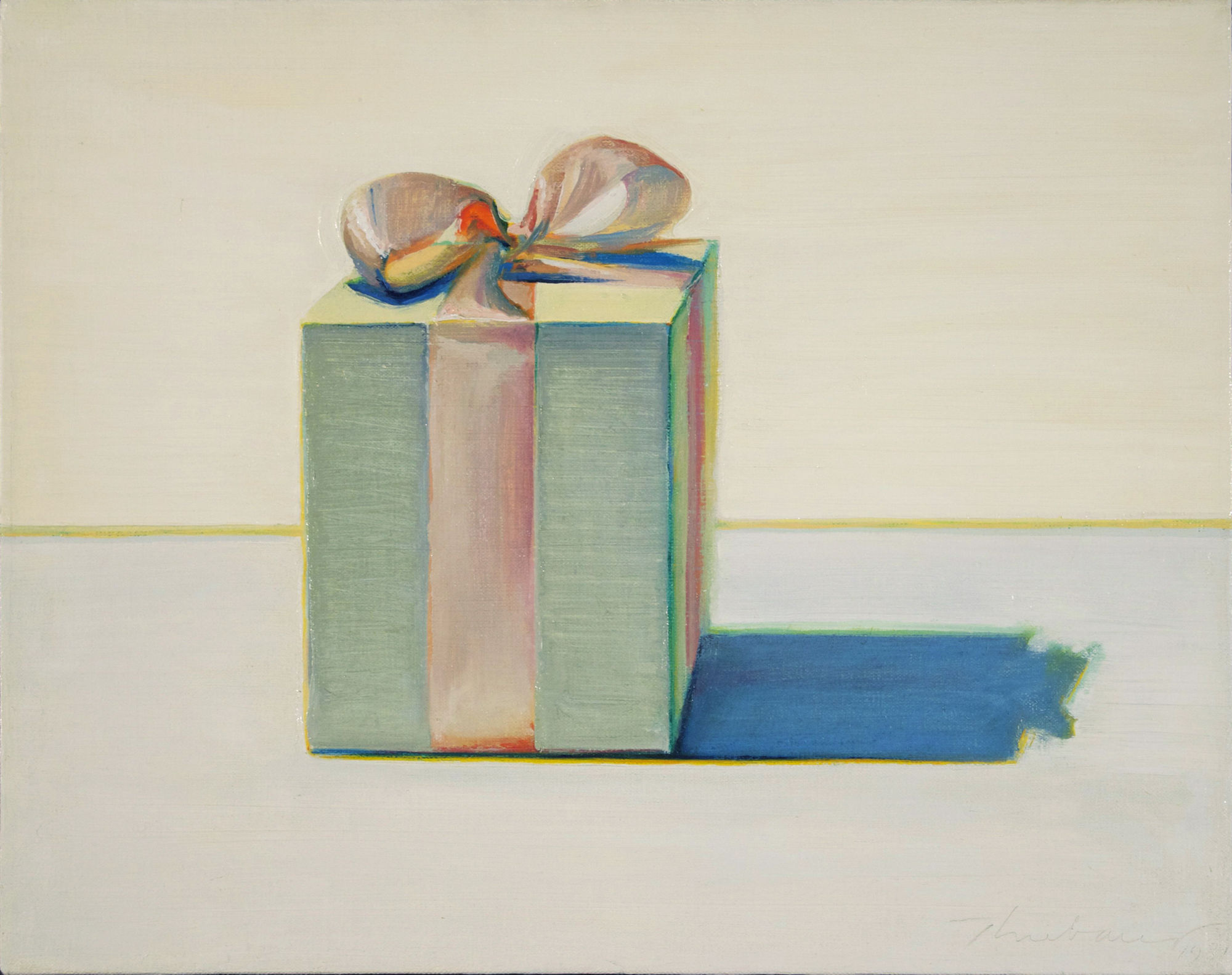 Wayne Thiebaud Gift Box, 1981 Oil on canvas 16 x 22 1/2 inches 40.6 x 57.15 cm