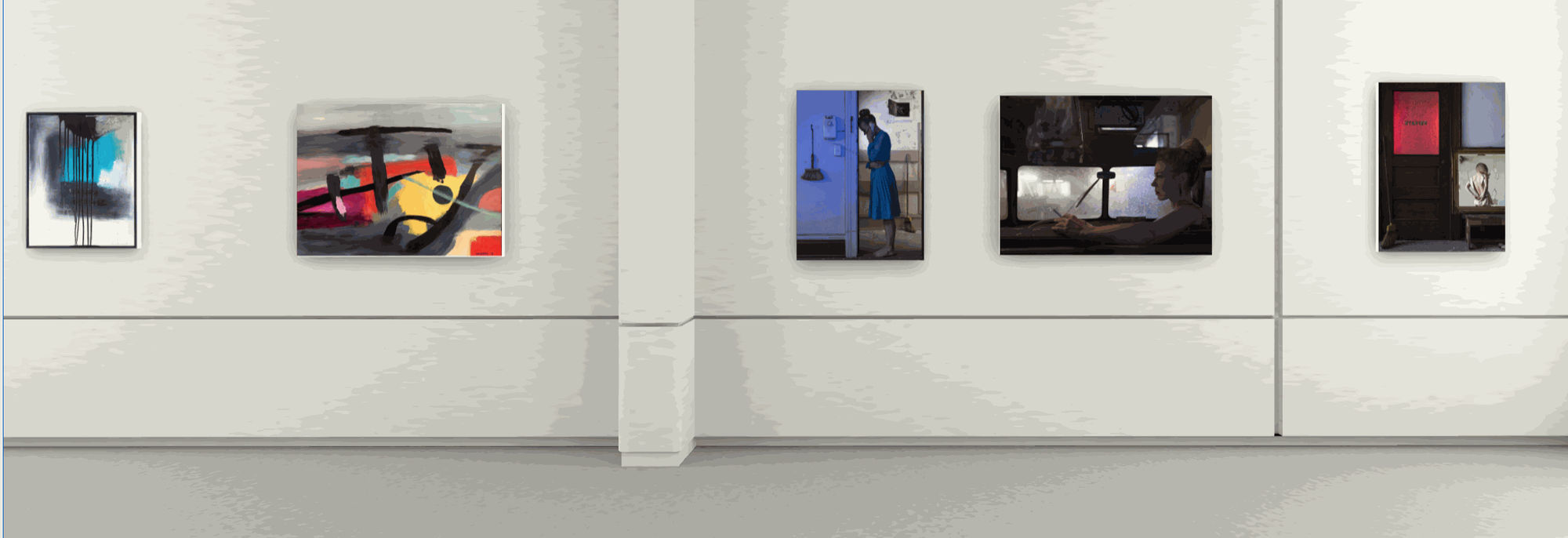 left to right: paintings by Eric Sanders, photographs by Susan Copich