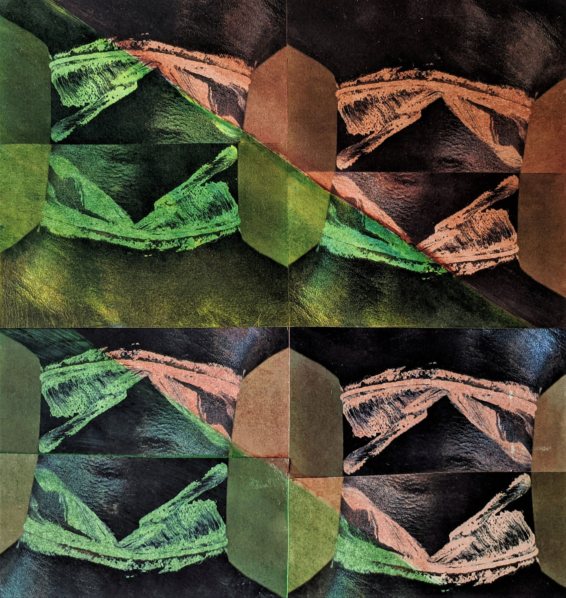 Neck 8 Brown Green © Kaethe Kauffman 2021 16" x 15" collage, mixed media