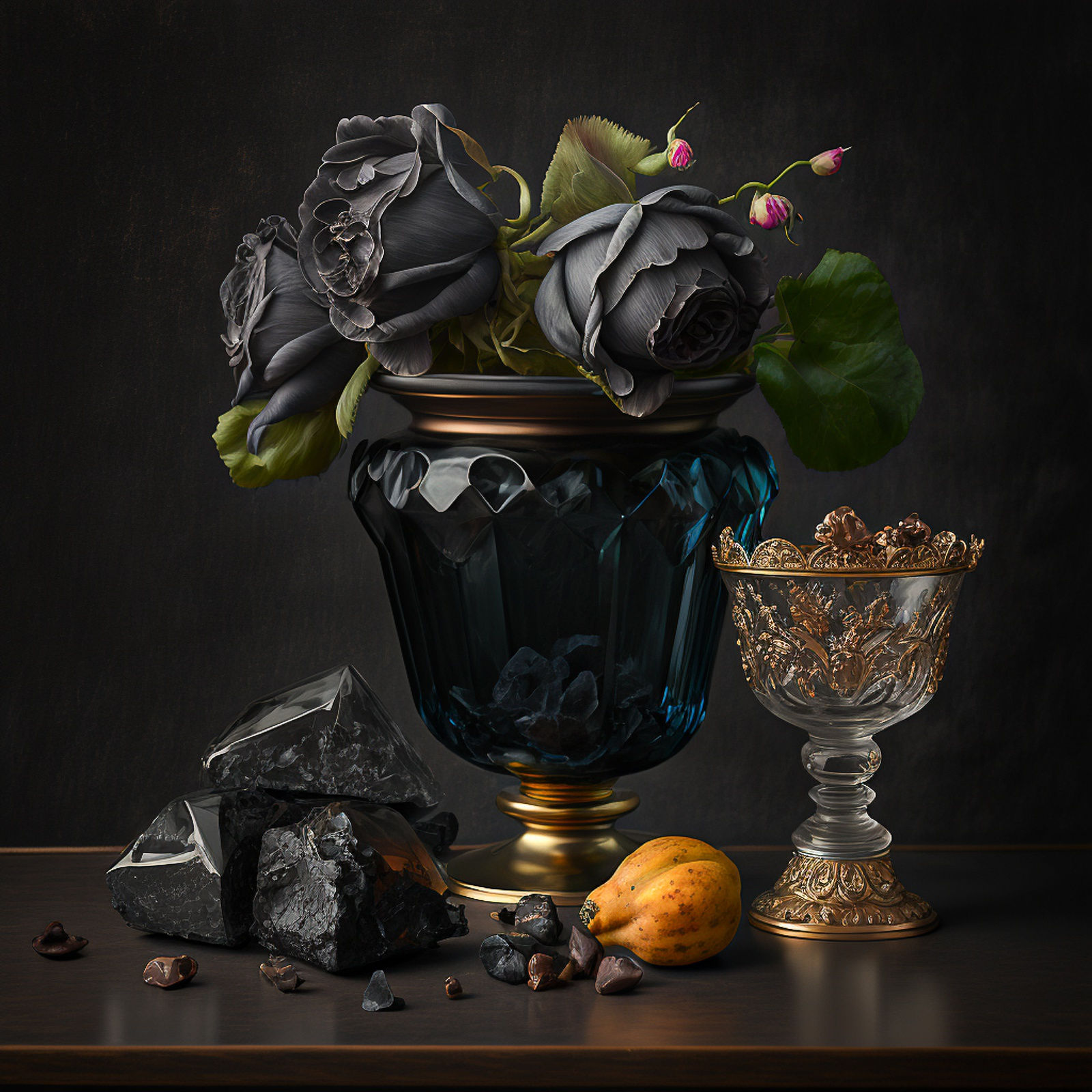 Still Life with Coal and Coins, 2023 Archival pigment print on paper, 10x10 up to 30 x 30 inches