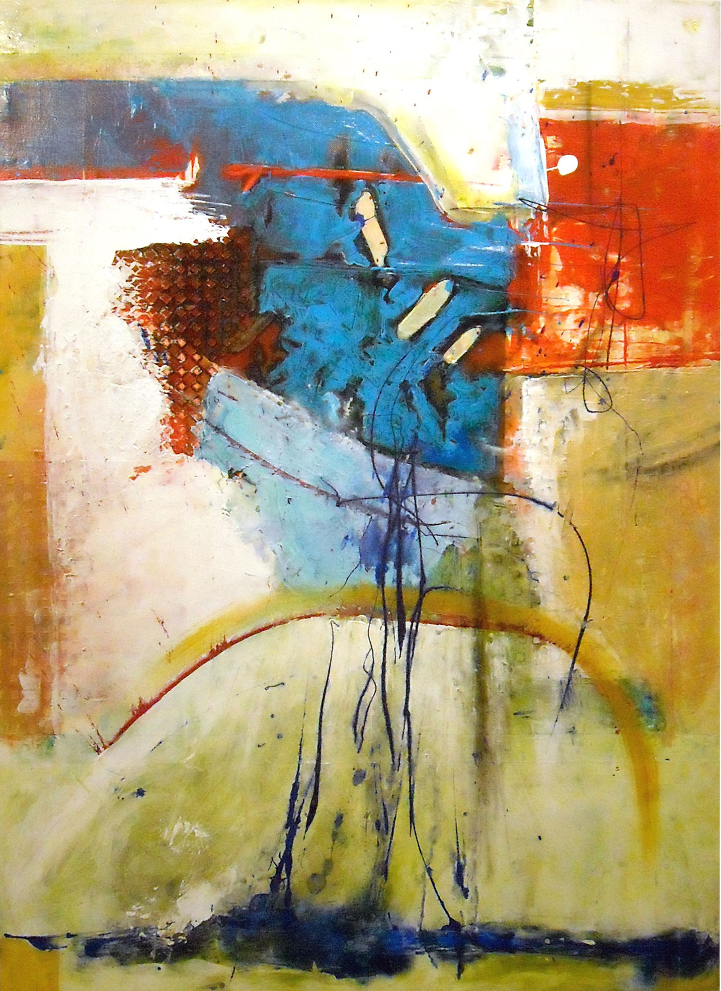 Blue Veil, 2010 Acrylic, latex, fiberglass screen, charcoal, sand, 54x38 inches