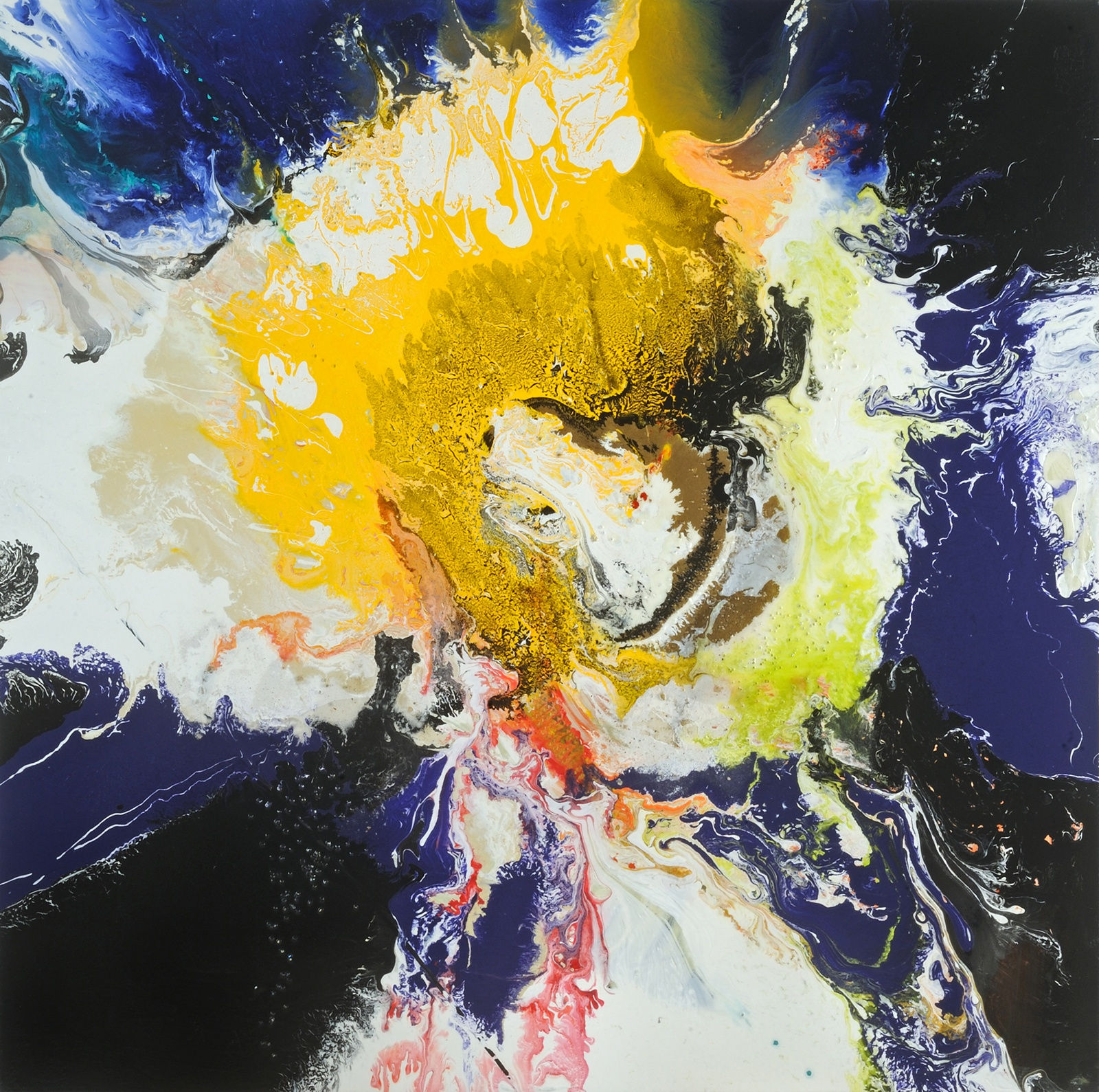 Emissary, 2016 Acrylic enamel, ink, glass beads, 36 x 36 inches