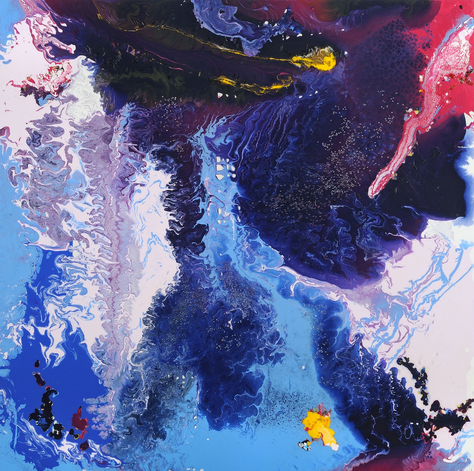 Origins, 2017 Arylic enamel, glass beads on canvas, 48 x 48 inches