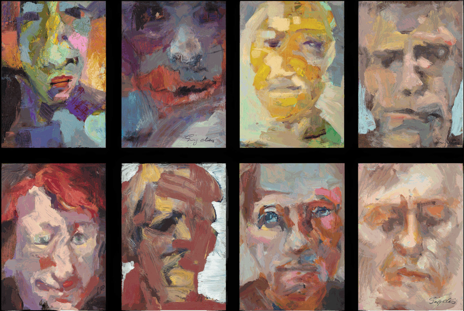 Jim Singelis, Nameless Faces Oil on panel, 7 x 5 inches each