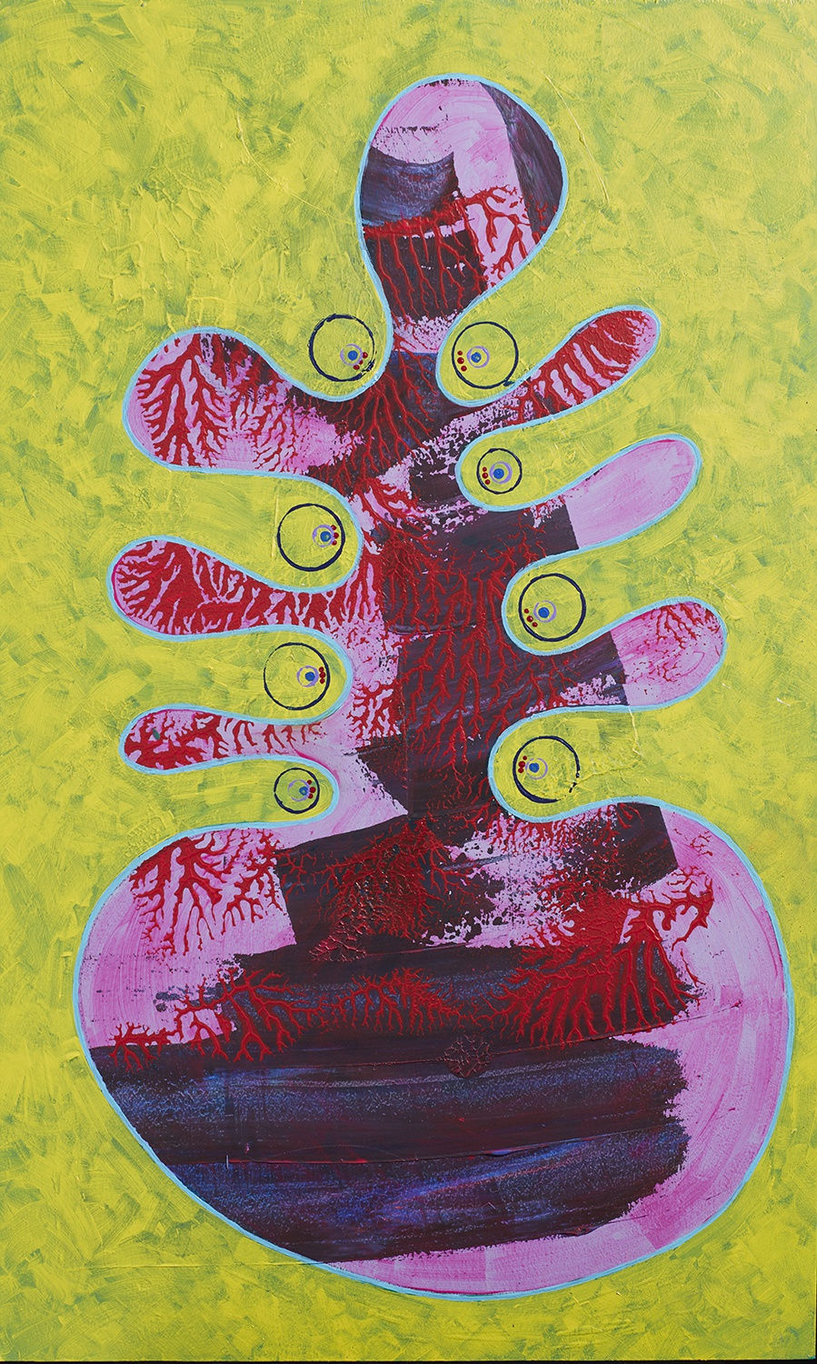 Steve Simpson, ForbiddenFruit, 2020 Acrylic, latex and spray paint on wood panel, 40 x 24 inches