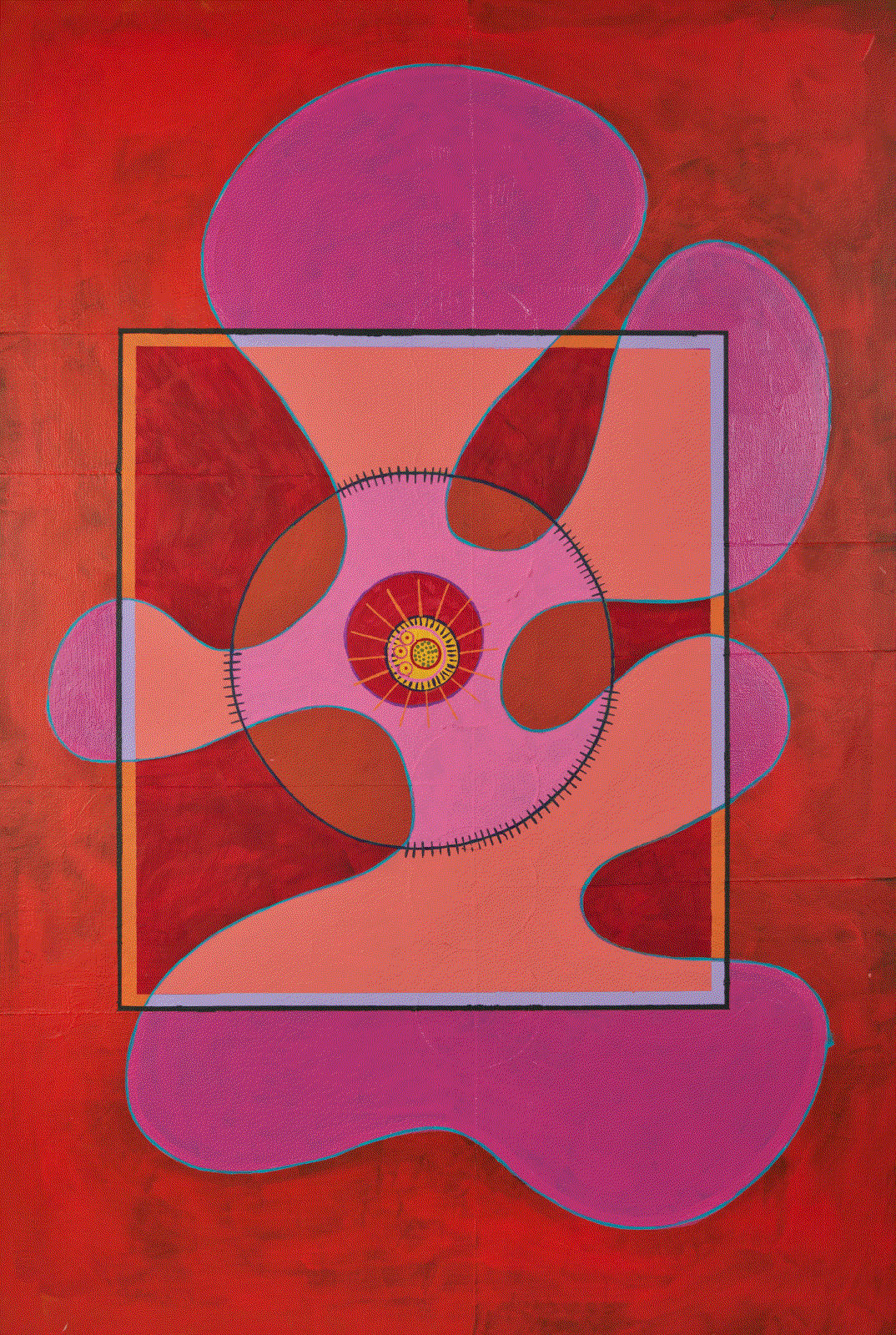 Steve Simpson, All Inclusive, 2023 Acrylic, latex and spray paint on wood panel, 48 x 33 inches