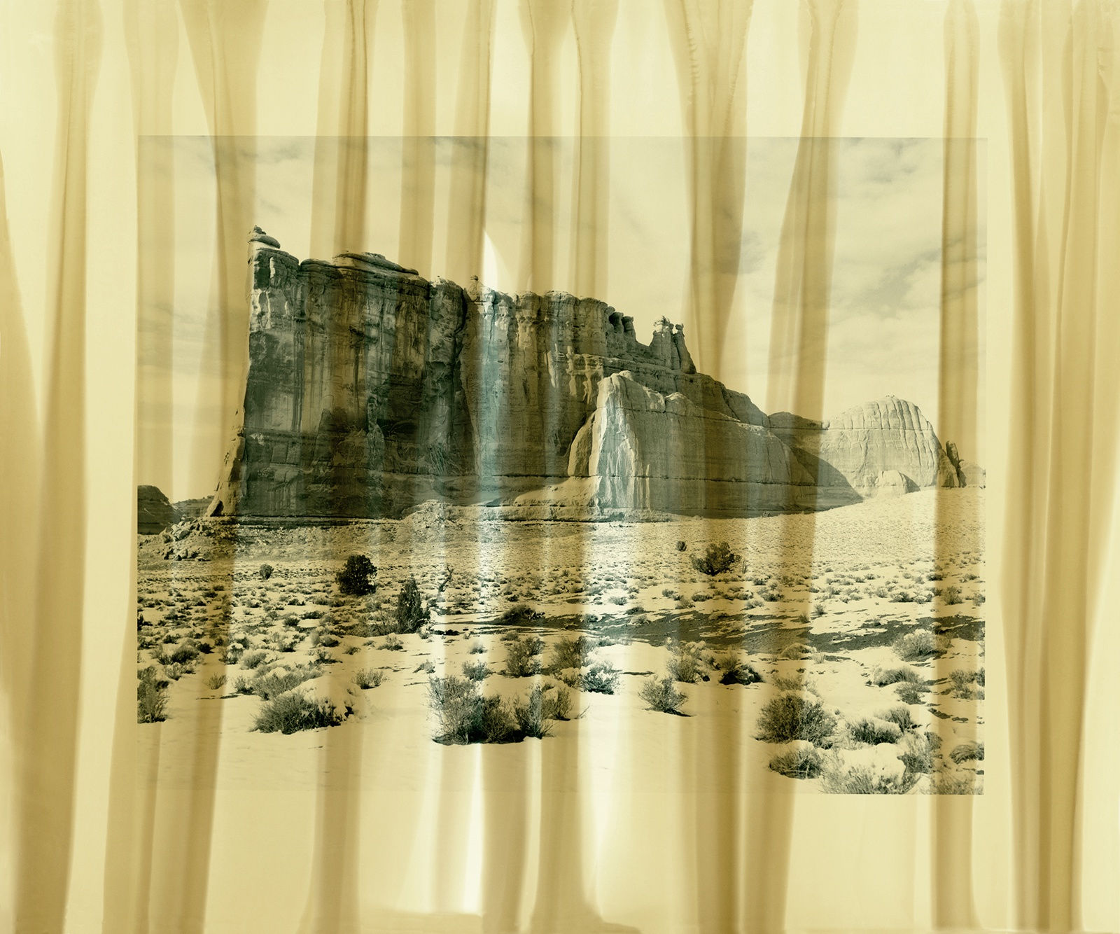 Nolan Preece, Veiled Landscape (curtains-towers) Arches NP, 1991, Silver Gelatin 11x14 inches