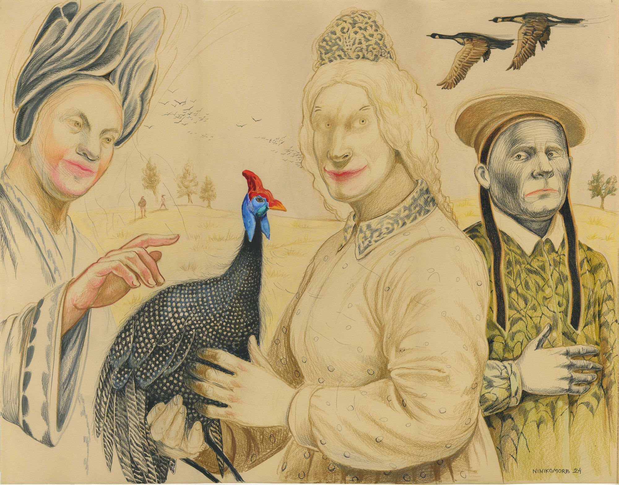 Niniko Morbedadze We love animals (series) 2024 Acrylic, India ink and pencil on paper 50 x 63 cm (19.7 x 24.8 in.)