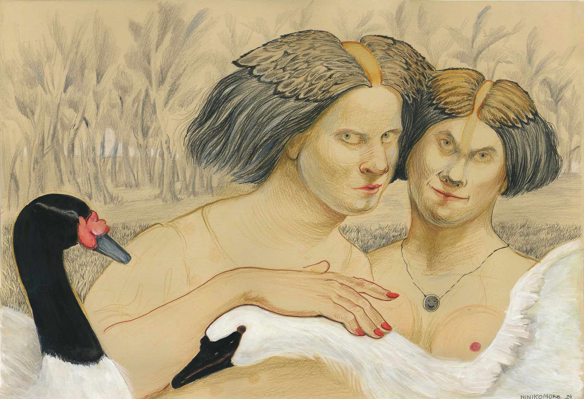 Niniko Morbedadze We love animals (series) 2024 Acrylic, India ink and pencil on paper 35 x 50 cm (13.8 x 19.7 in)